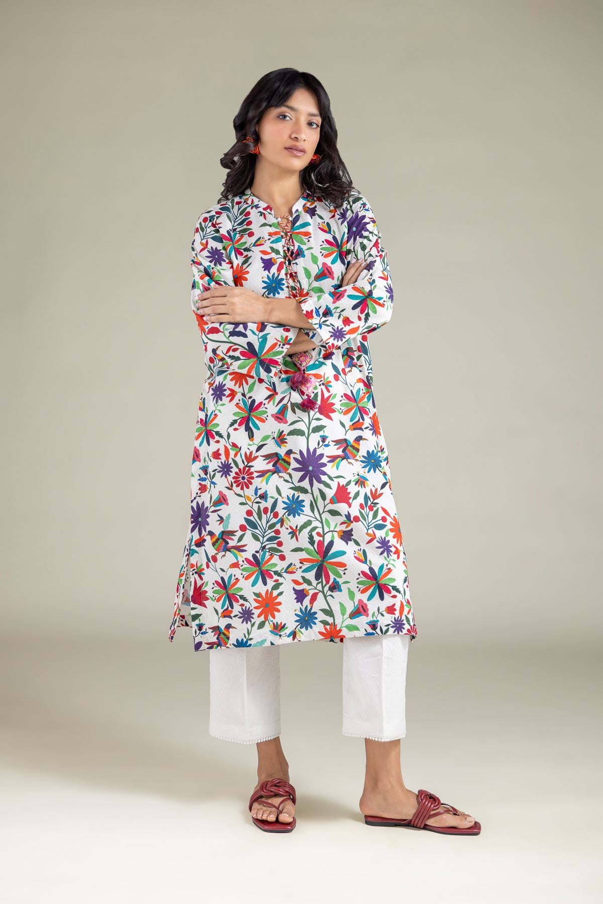 Embroidered Cotton Dobby Kurta - 26-01-3E9-08TA-VG