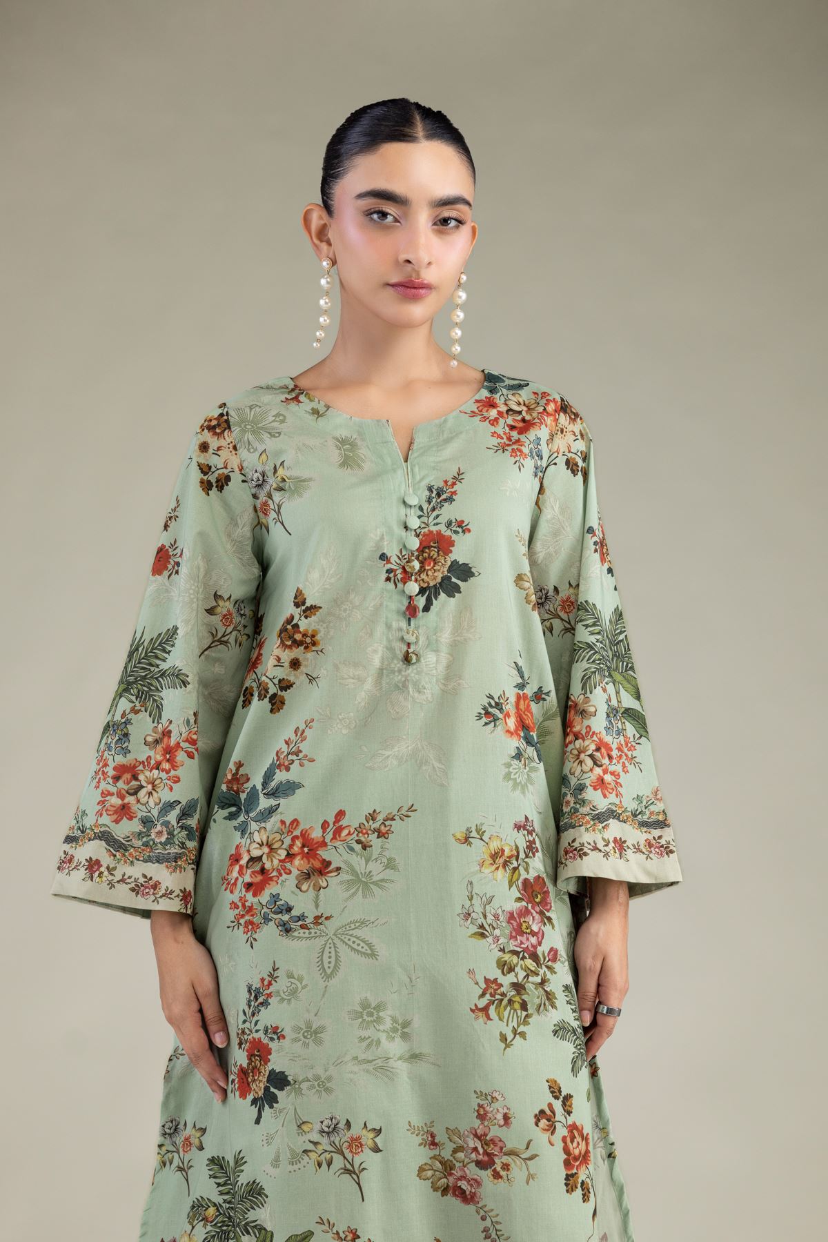 Printed Cambric Mint Cambric Kurta - 1-26-102-A-F-VG
