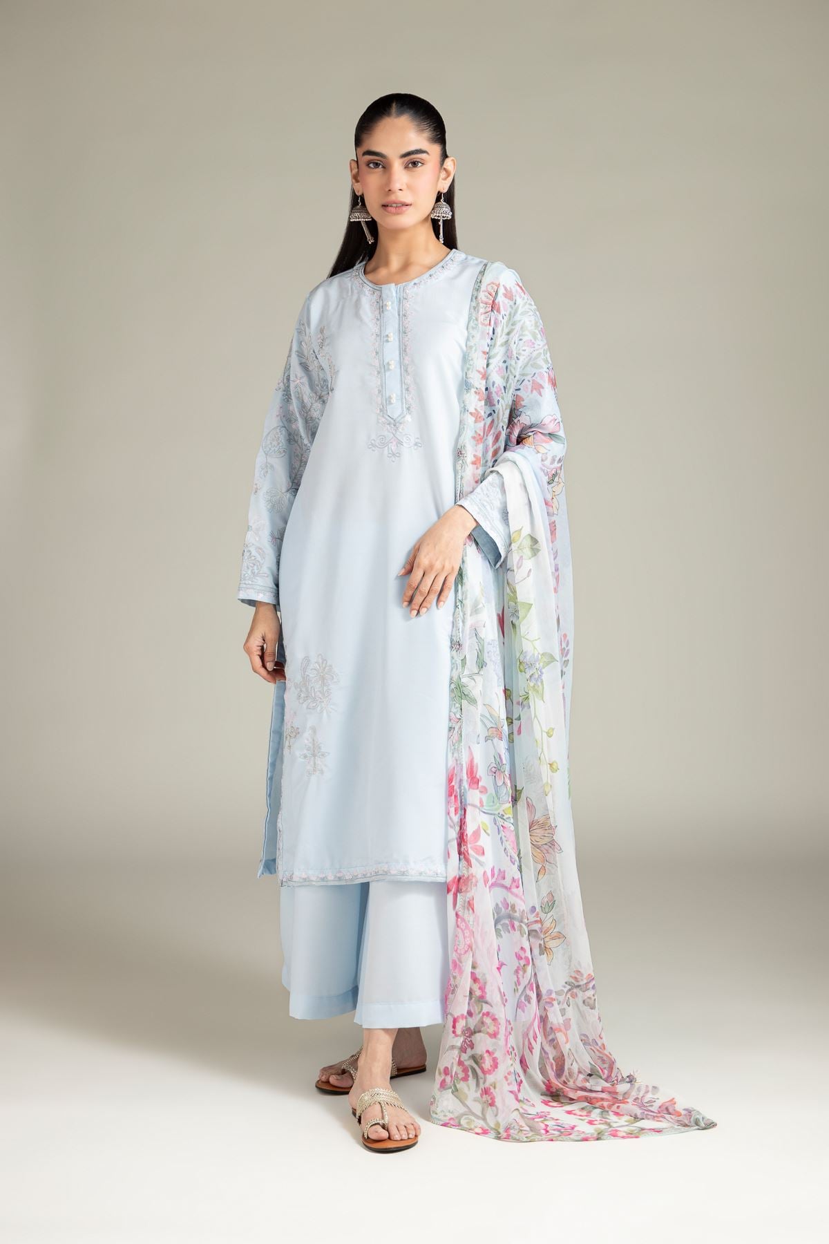 Embroidered Blended Cambric Pants - 1-26-126-B-B-VG