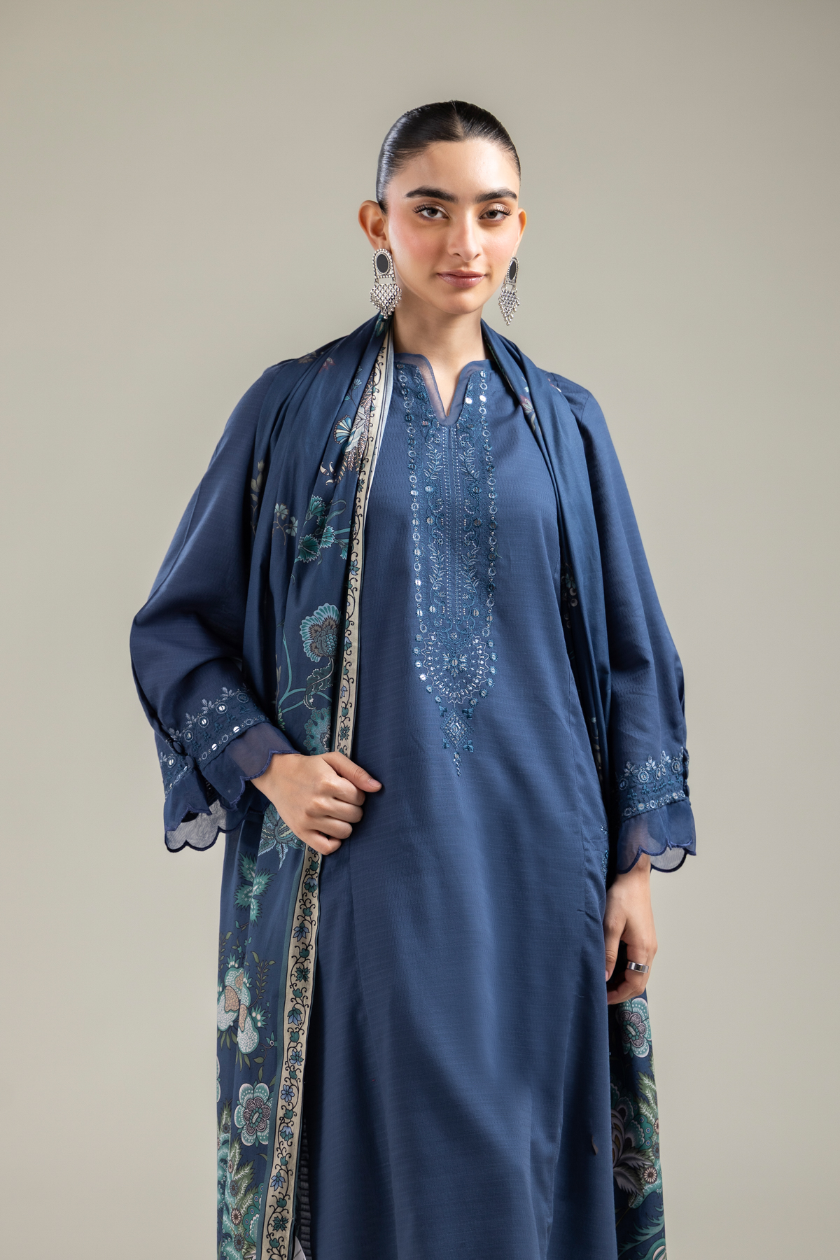 Embroidered Lawn Navy Lawn Dupatta - 1-26-121-A-C-VG