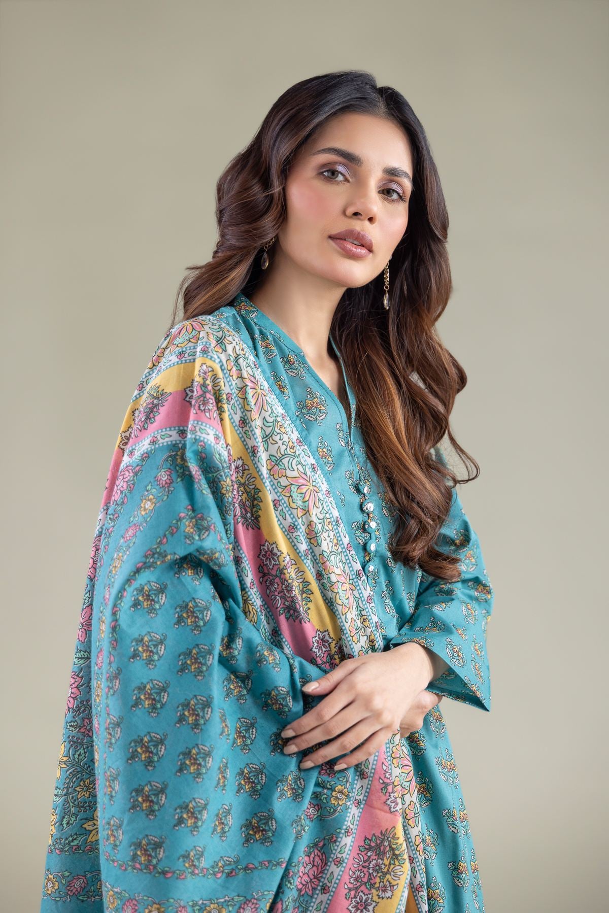 Printed Lawn Floral Dupatta - 1-26-119-C-G-VG
