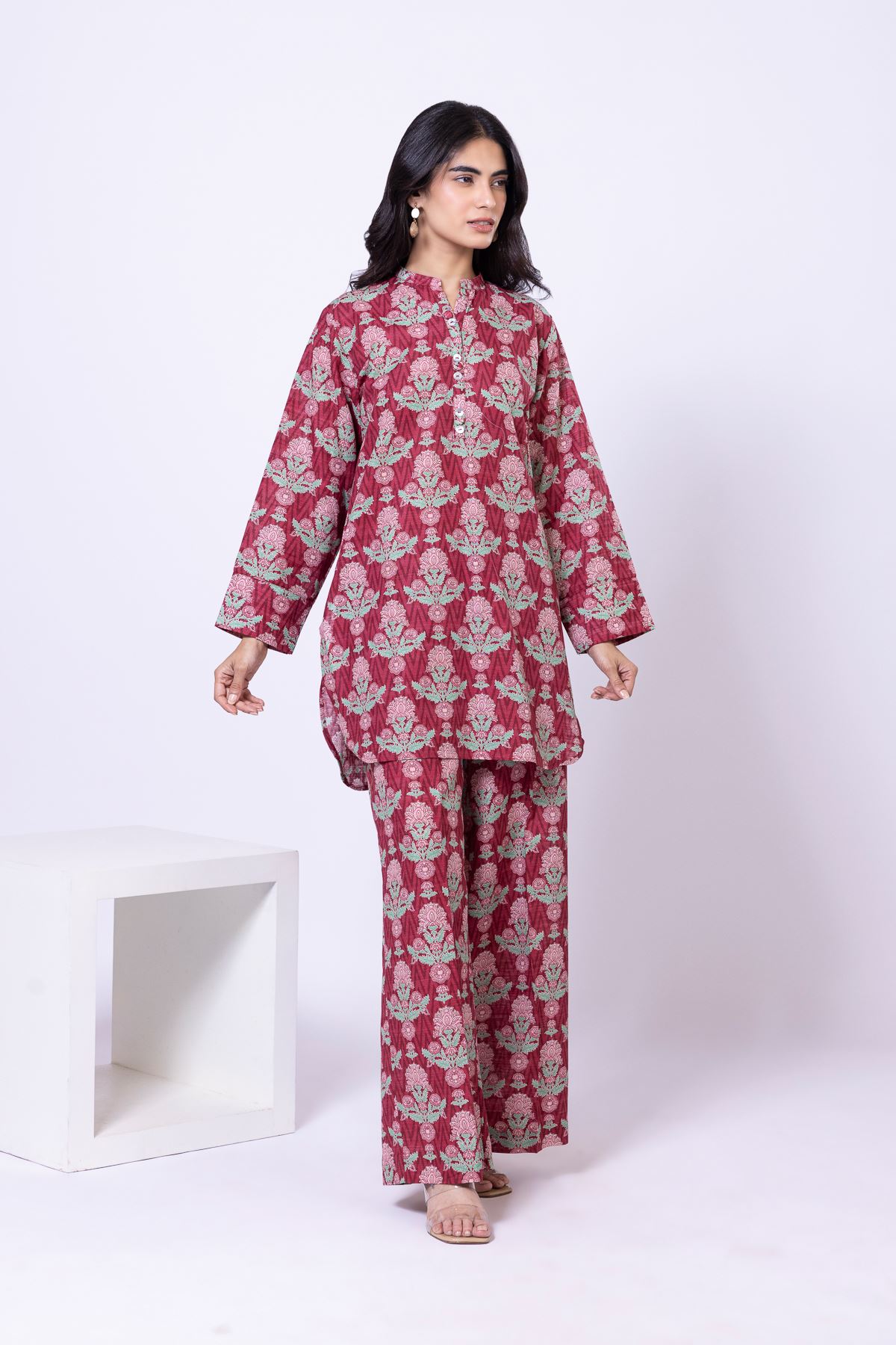 Printed Textured Cotton Kurta - 25-09-10E4-10TB-VG