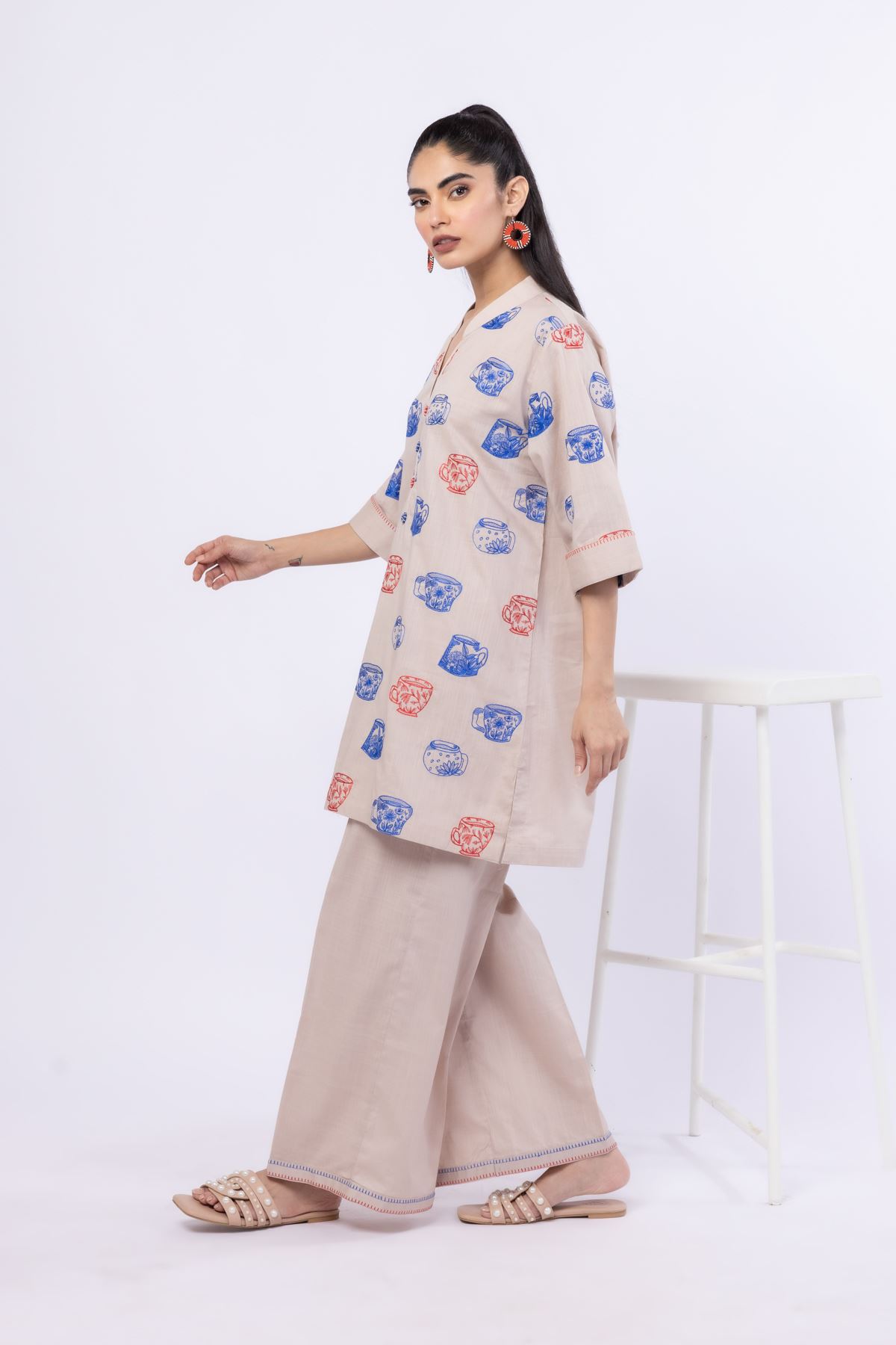 Embroidered Crosshatch Poplin Kurta - 25-09-9S3-07TB-VG