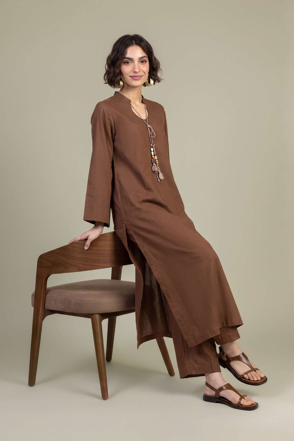 Dyed Poplin Brown Solid Kurta - 1-26-431-A-I1-VG