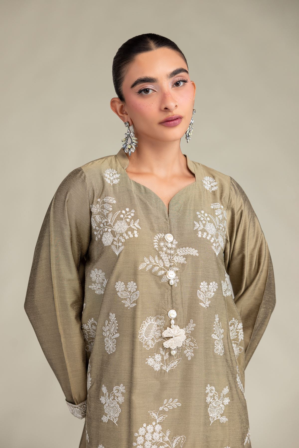 Printed Raw Silk Floral Silk Kurta - 1-26-244-A-D1-VG