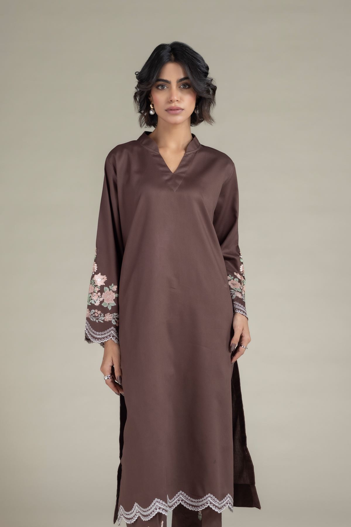 Embroidered Textured Cotton Kurta - 25-10-12E9-02TA-VG