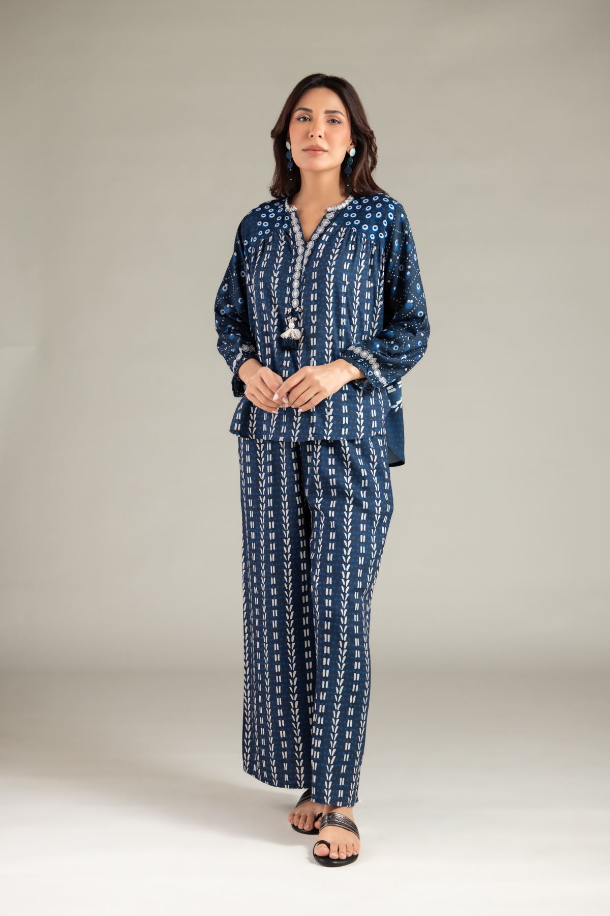 Embroidered Viscose Crepe Trousers - 6-26-101-A-F-VG