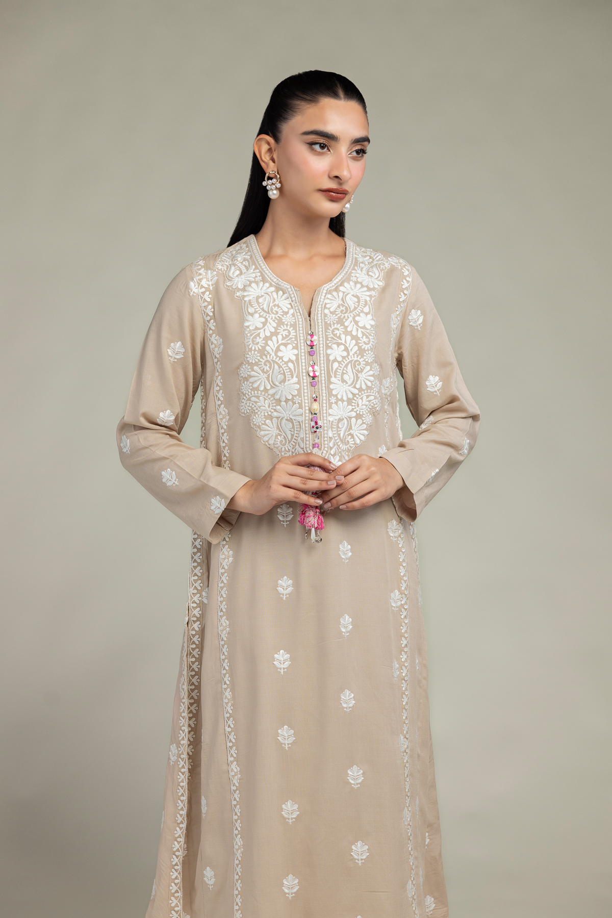 Embroidered Raw Silk Beige Embroidered Kurta - 1-26-330-A-I1-VG