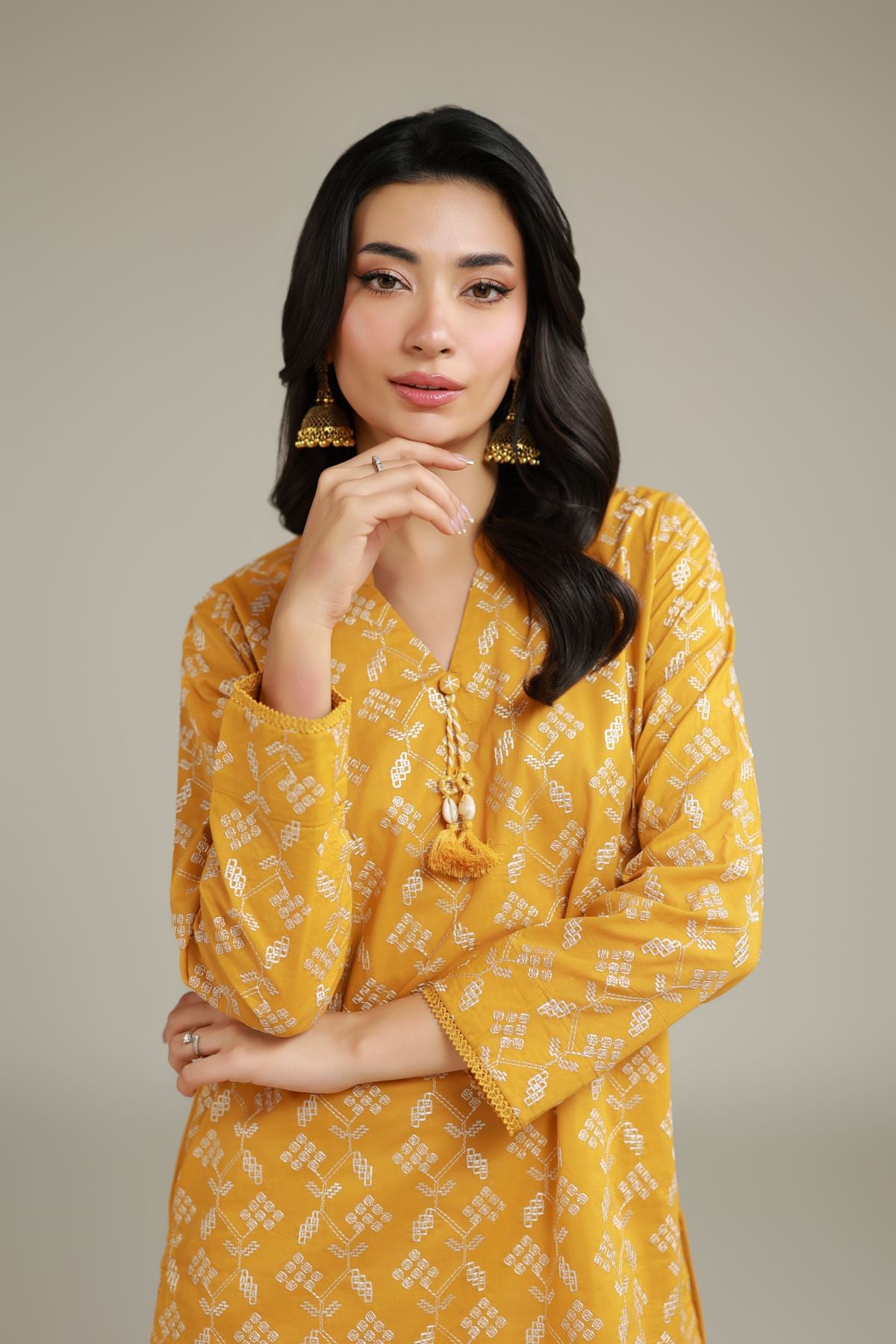 Embroidered Cambric Cambric V-Neck Kurta - 25-09-10E2-07TB-VG