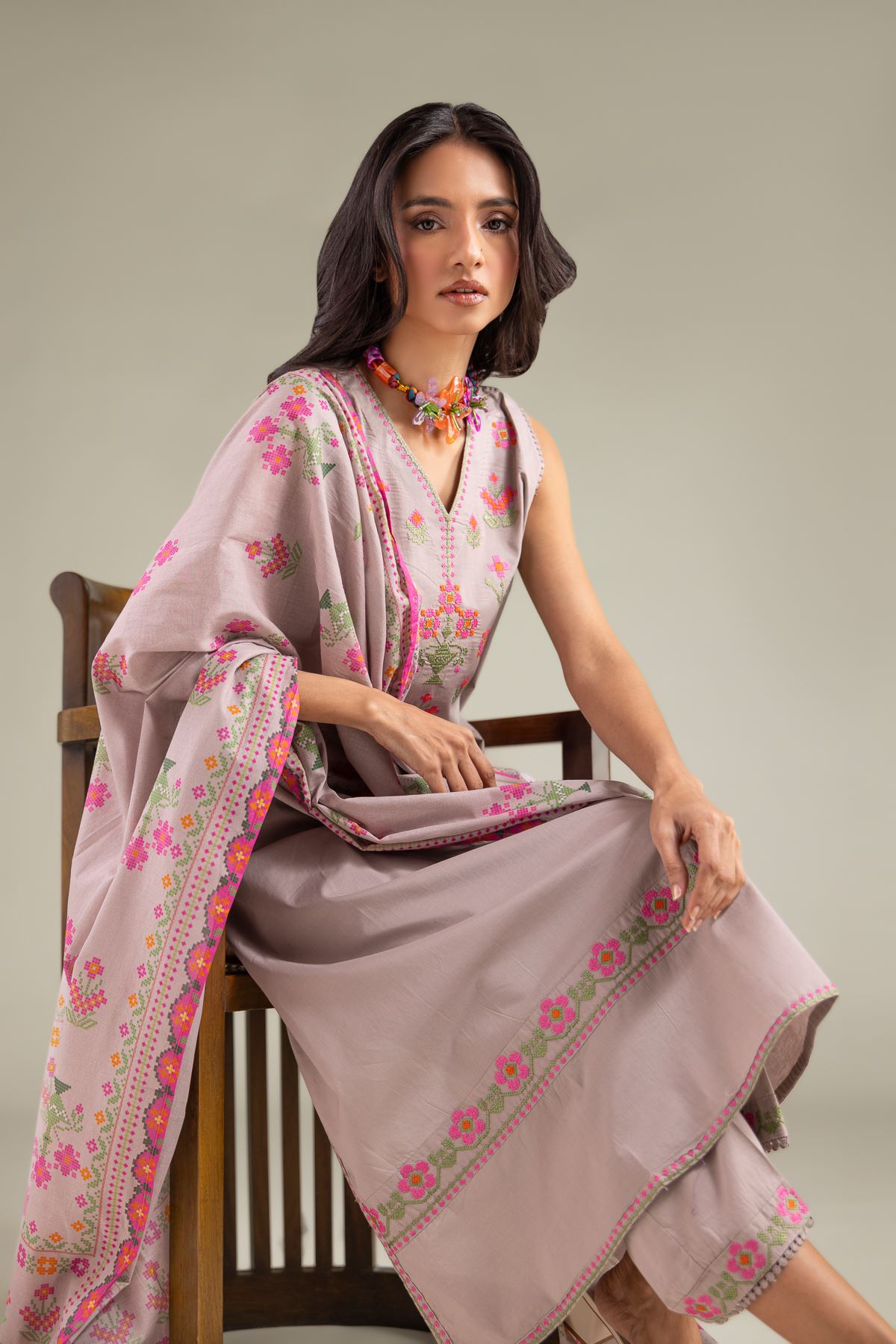 Embroidered Lawn Geometric Lawn Dupatta - 1-26-146-A-A-VG
