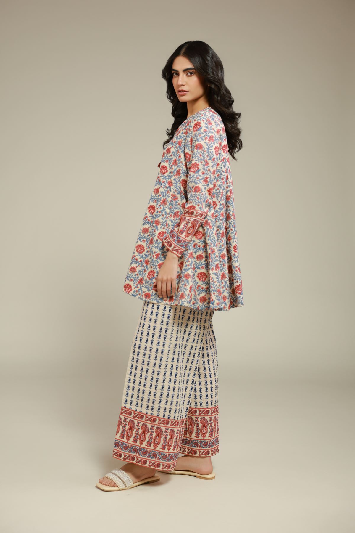 Printed Textured Cotton Paisley Pants - 1-26-125-B-G-VG