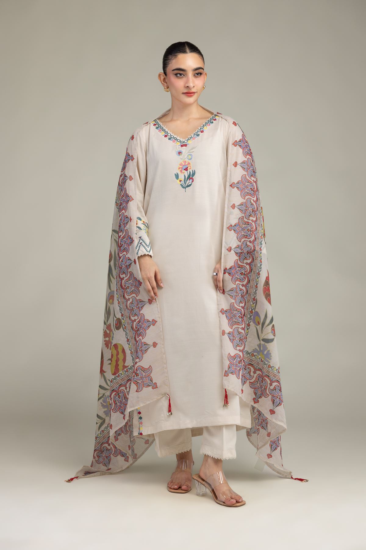 Embroidered Mesuri Floral Mesuri Dupatta - 2-26-210-A-C1-VG