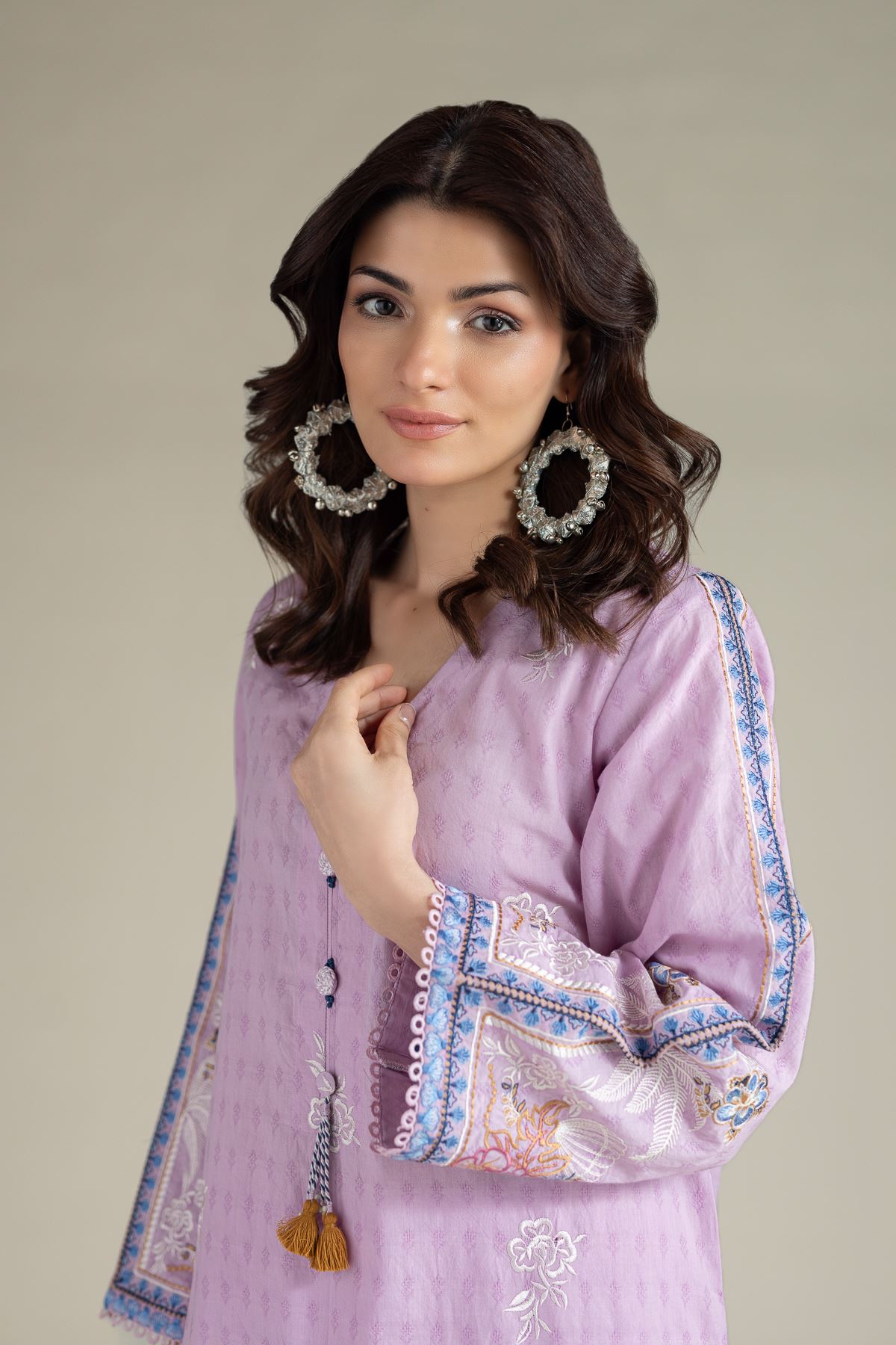 Embroidered Cotton Dobby Lavendar Tailored Set - T-A22-26-123FF2-VG