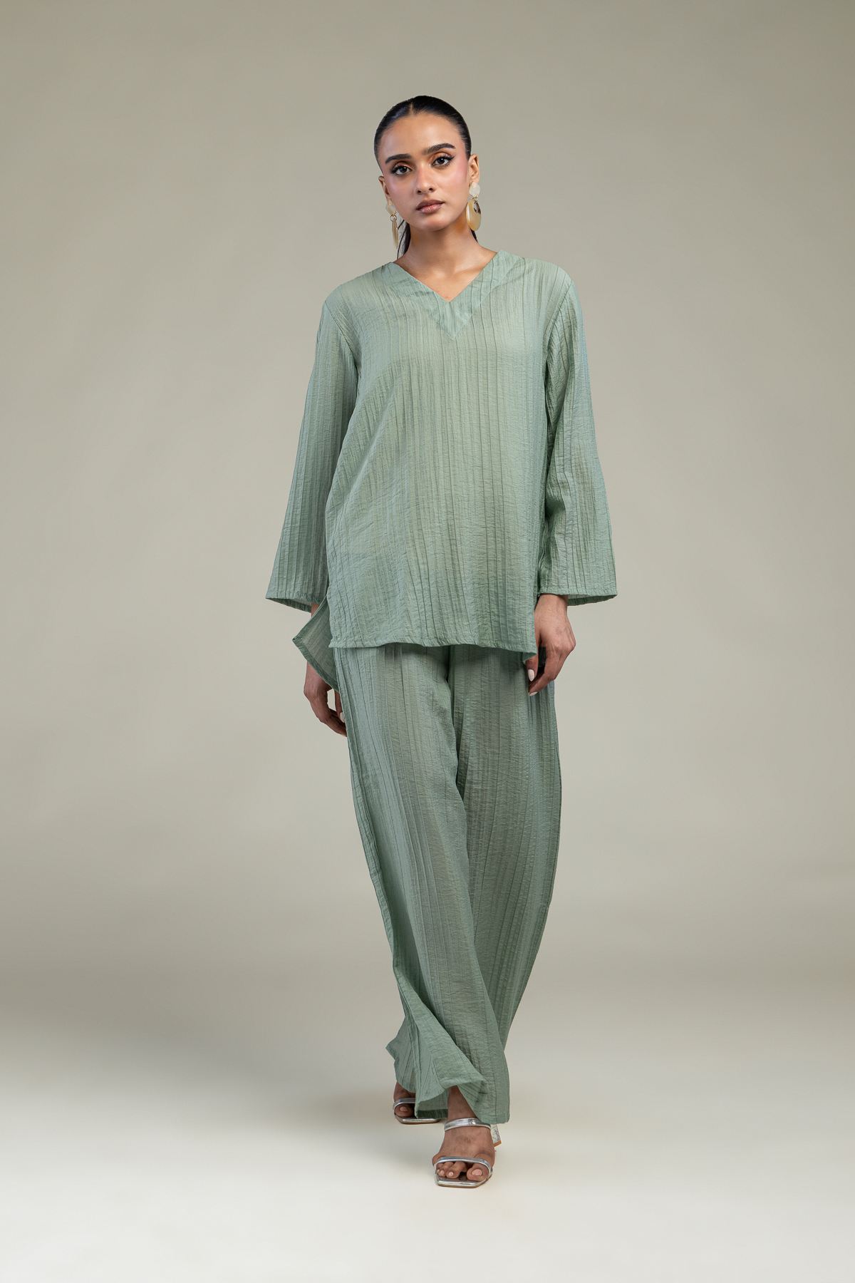 Dyed Blended Crinkle Solid Crinkle Shirt - 1-26-229-B-F1-VG