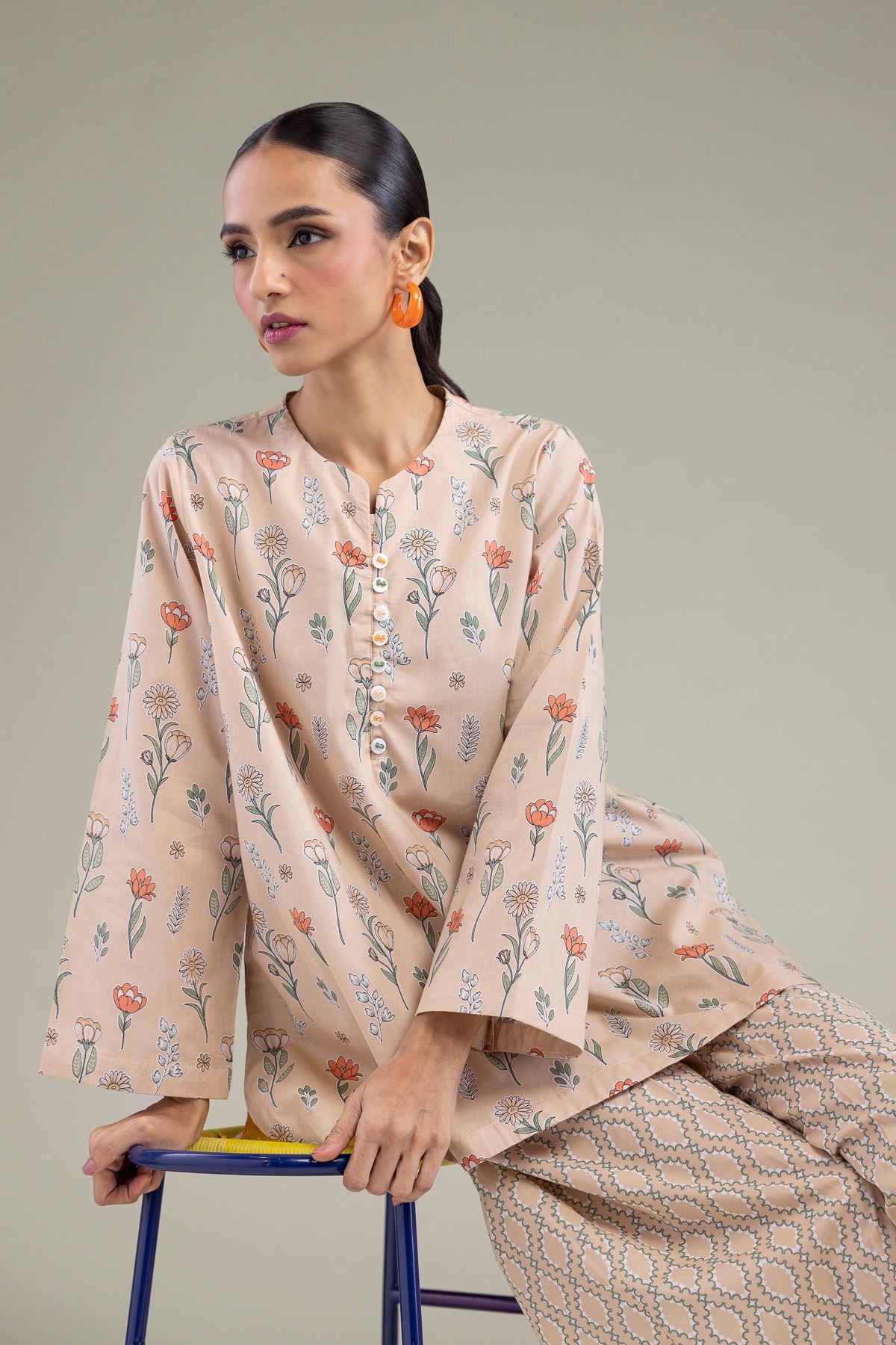 Printed Cambric Floral Cambric Kurta - T-A11-26-114FD1-VG