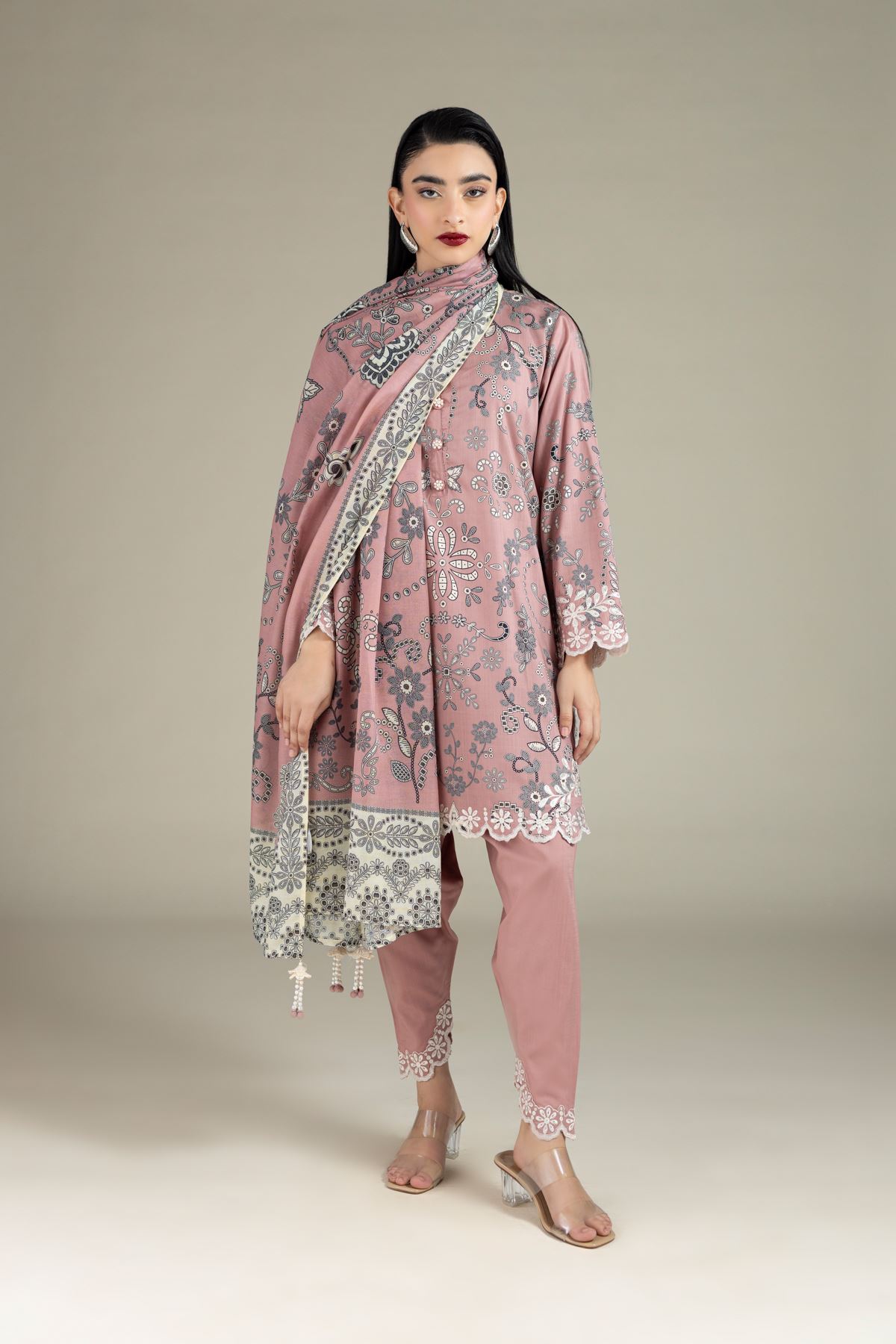 Embroidered Raw Silk Pants - 25-10-10S4-02TB-VG