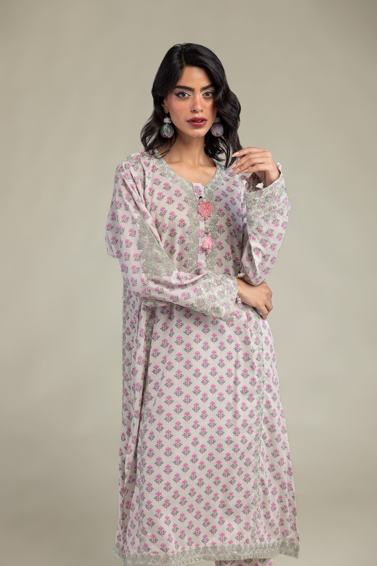 Embroidered Raw Silk Floral Silk Kurta - 1-26-102-A-F-VG