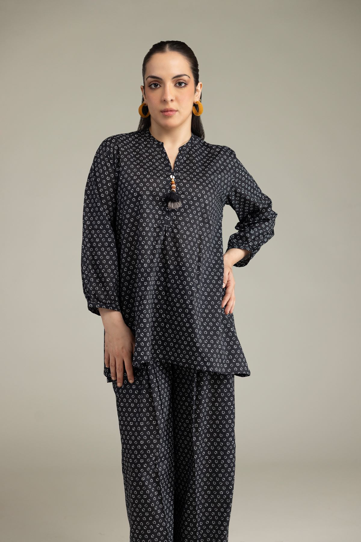Printed Viscose Crepe Black Viscose Blouse - 6-26-203-A-D2-VG