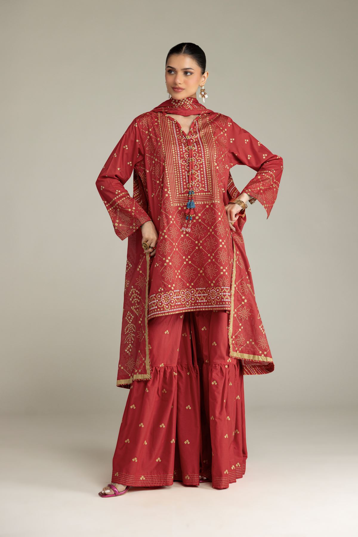 Embroidered Cambric Cambric 3-piece Co-ord - 1-26-231-A-D1-VG