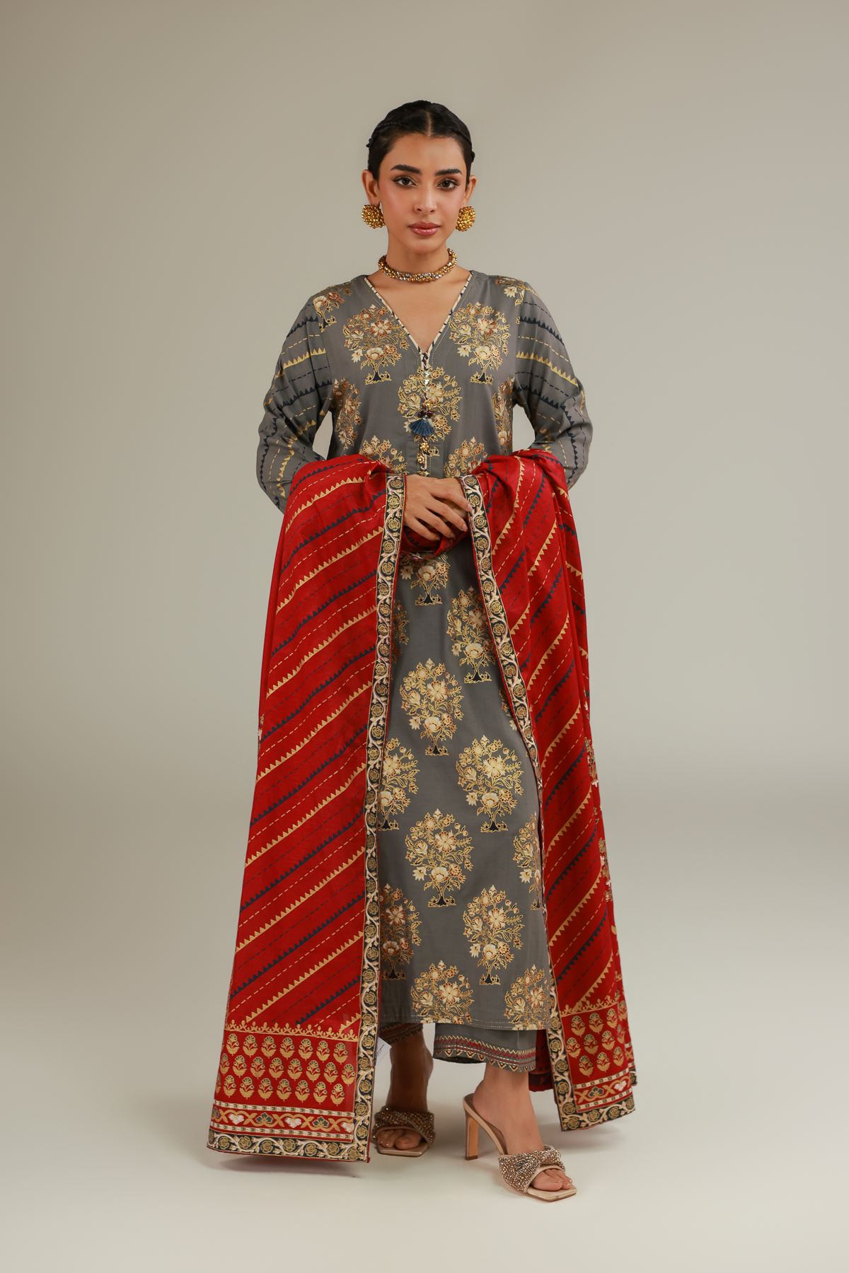 Raw Silk 3 Piece Co-ord Set - 1-26-144-A-A-VG
