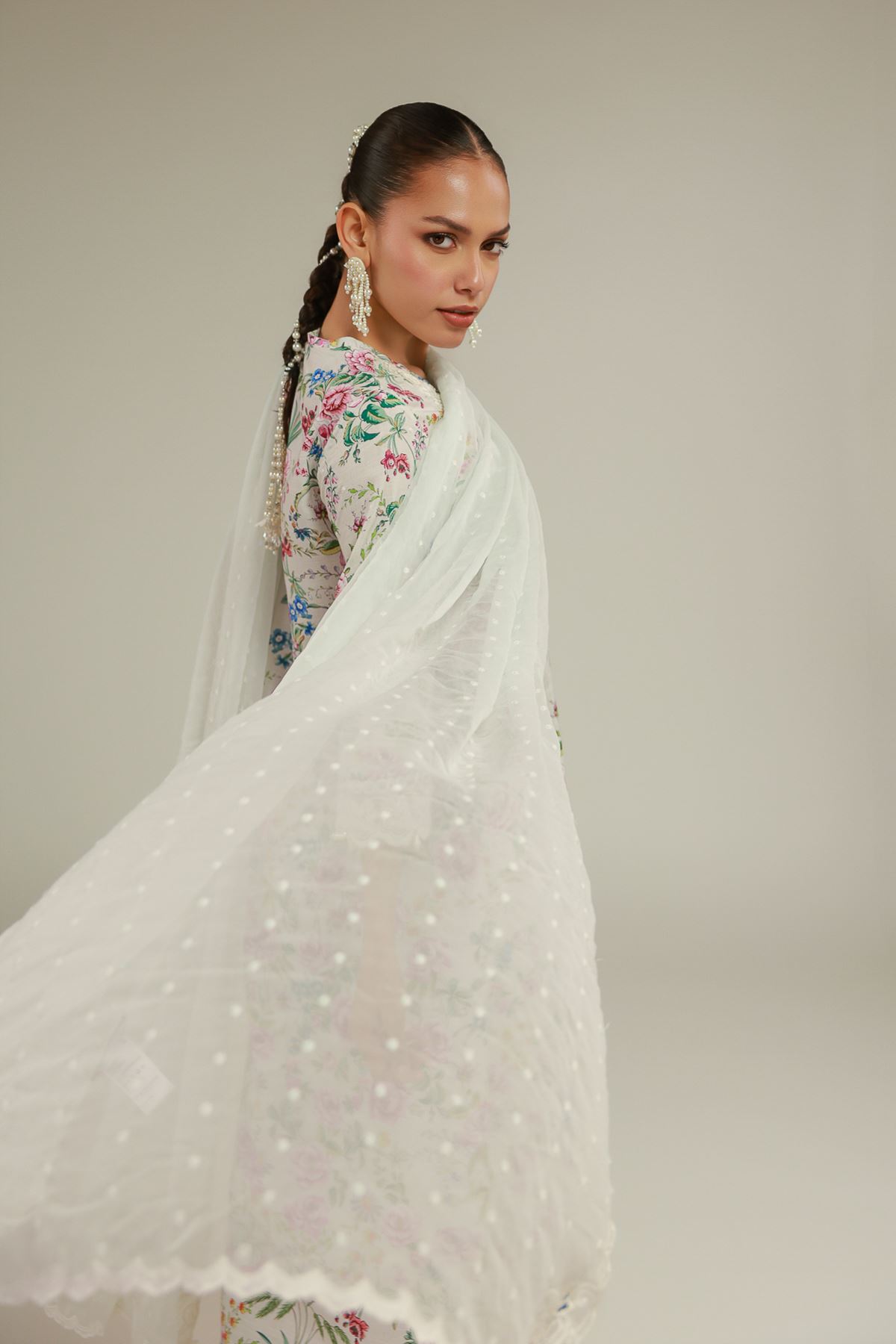 Embroidered Chiffon Lace-Up Summer Dupatta - 2-26-103-A-C-VG