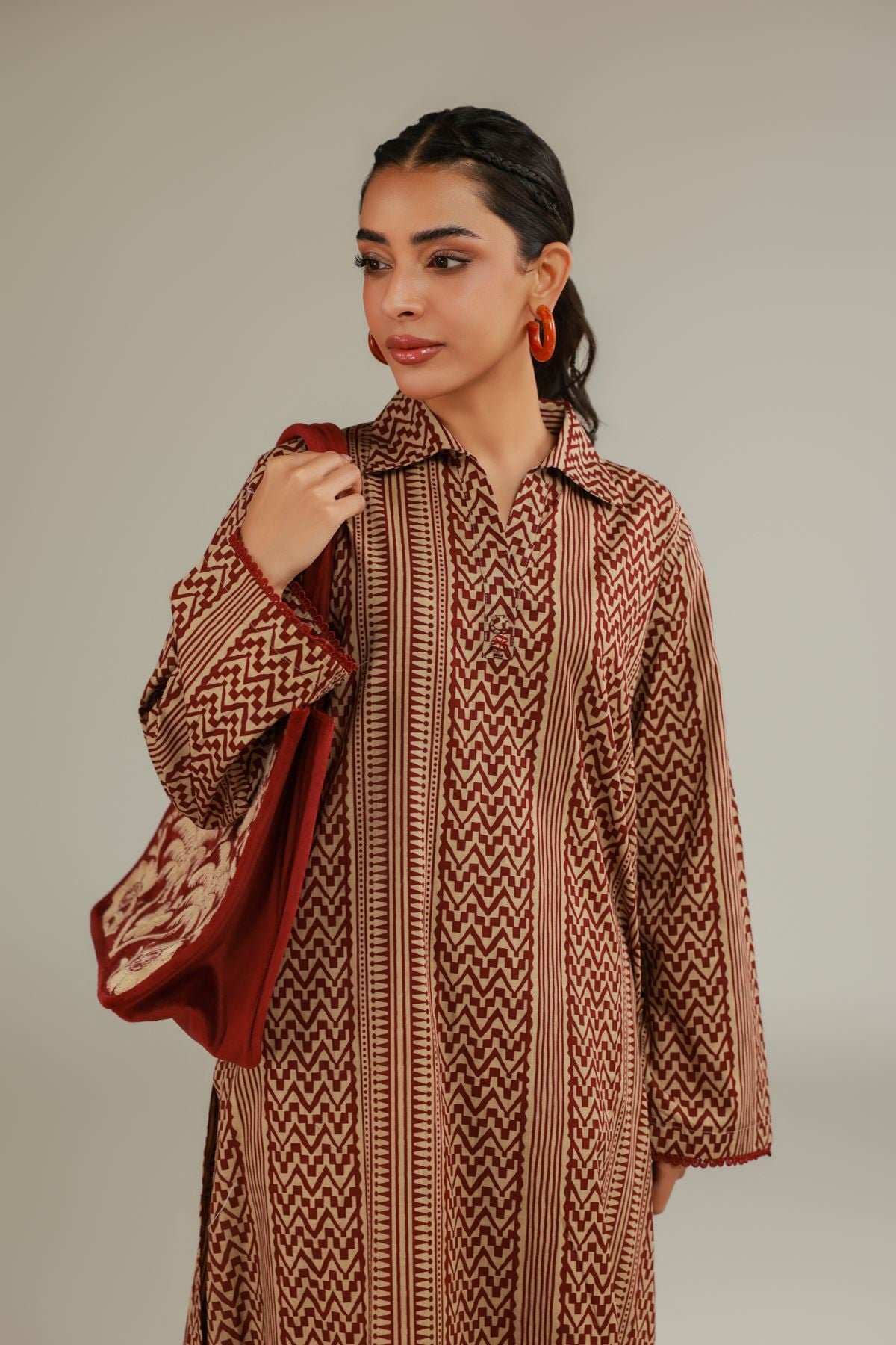 Printed Textured Cotton Brown Cotton Kurta - 25-09-11E10-02TB-VG