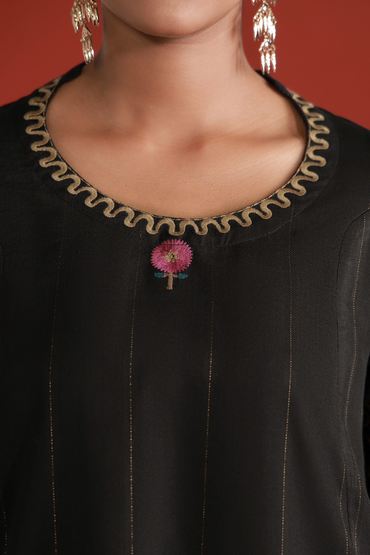 Yarn Dyed Embroidered Handwoven Kurta - 2-26-202-A-D-VG