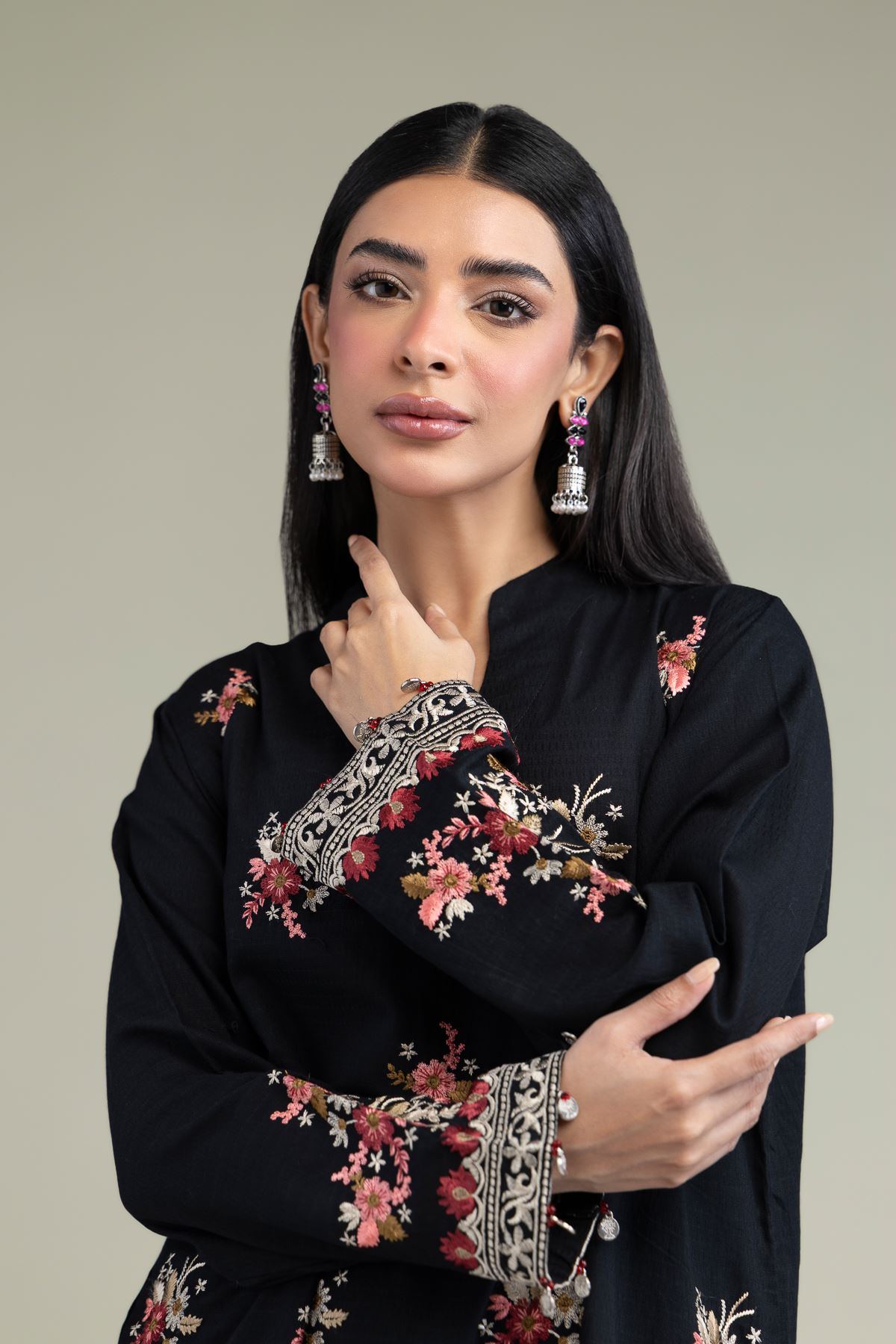 Embroidered Cotton Dobby Black Cotton Kurta - 1-26-211-A-F1-VG