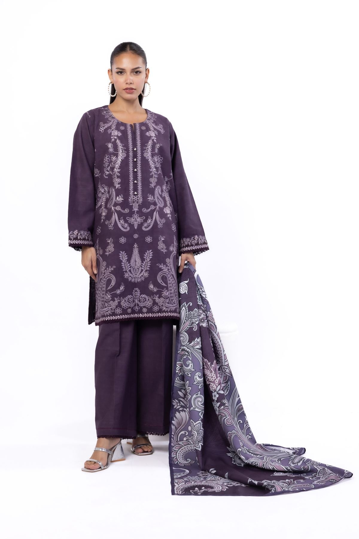 Embroidered Khaddar Tailored 3 Piece - CV05AST-VG