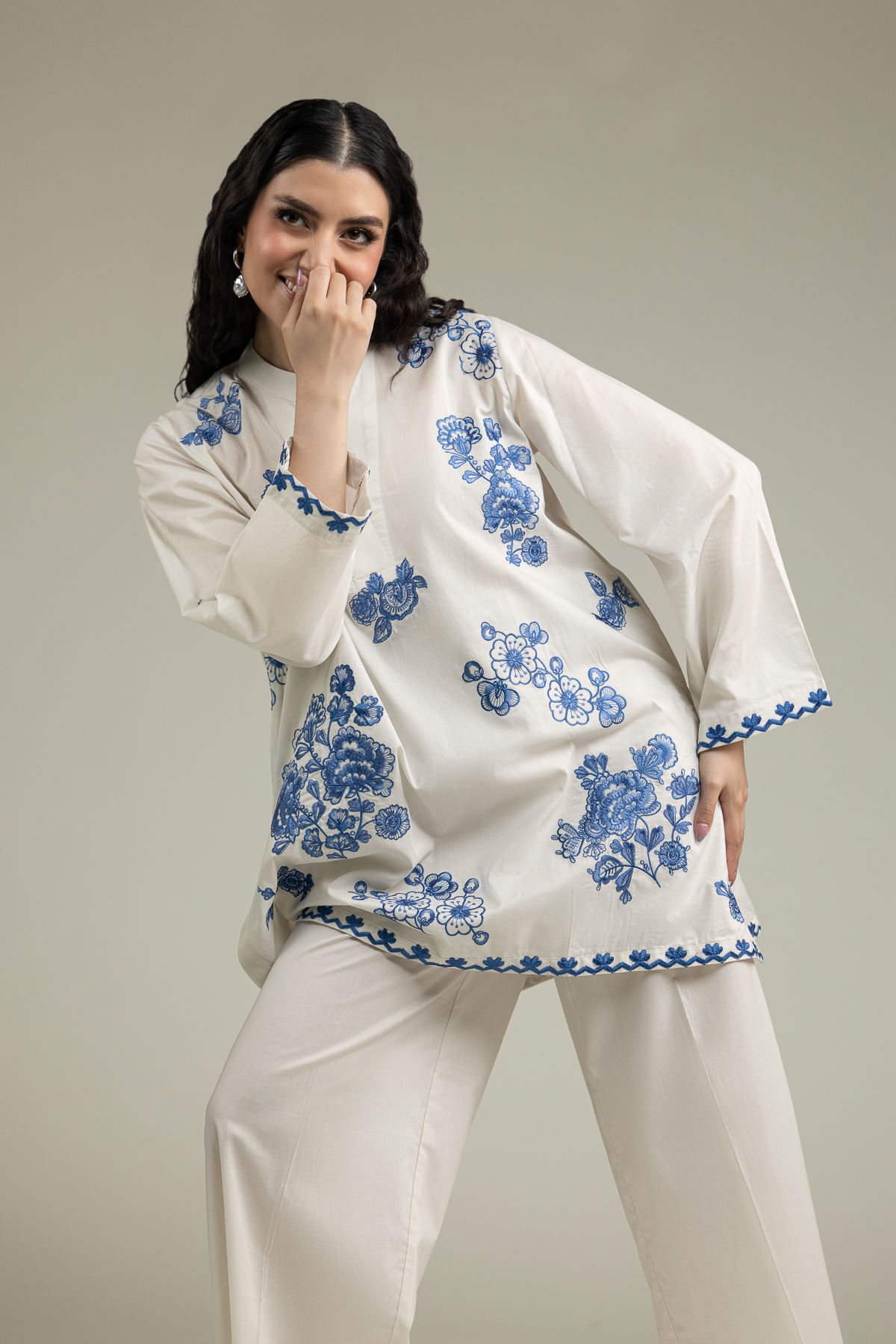 Embroidered Cambric Short Cambric Kurta - 12-26-116-F-E-VG