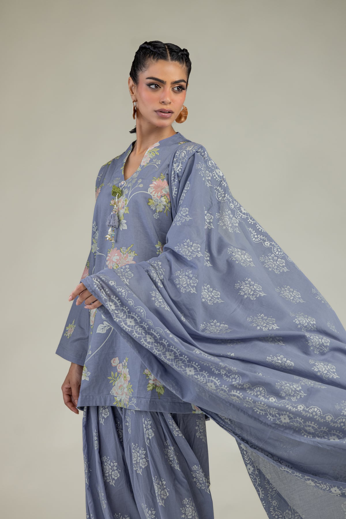 Printed Lawn Lawn Floral Dupatta - 1-26-236-A-D1-VG