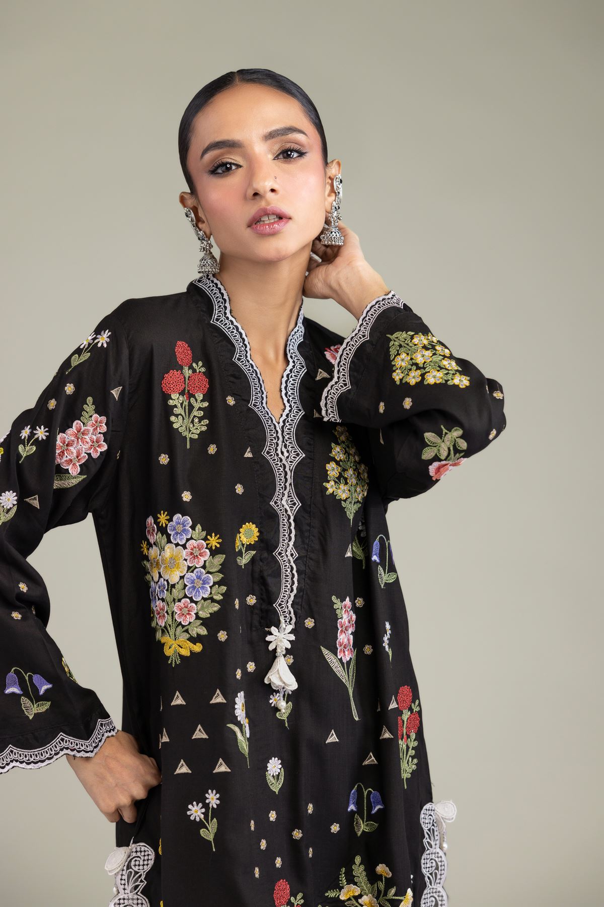 Embroidered Raw Silk Black Silk Kurta - 2-26-206-B-B1-VG