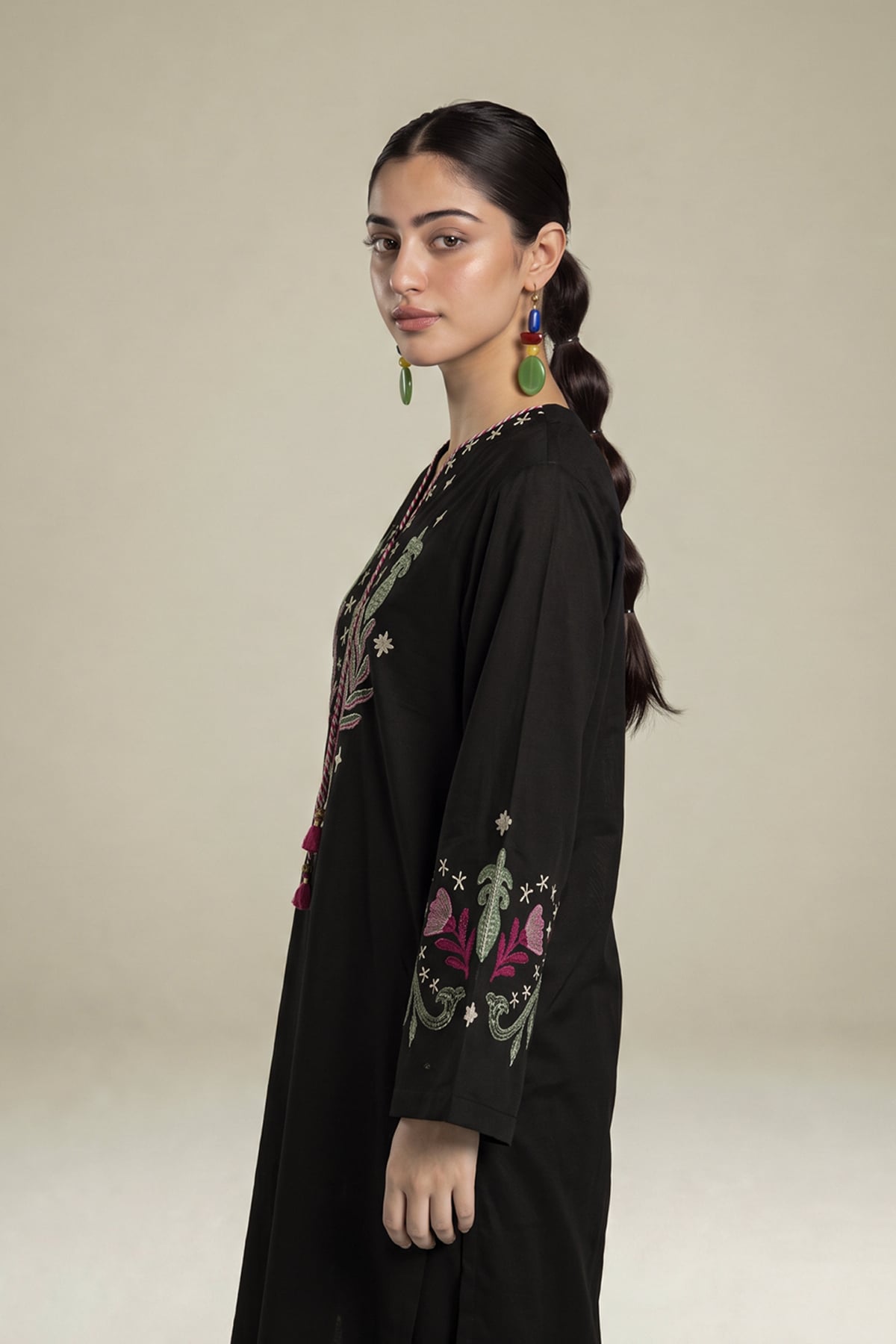 Embroidered Textured Cotton Kurta - 1-26-436-A-F1-VG