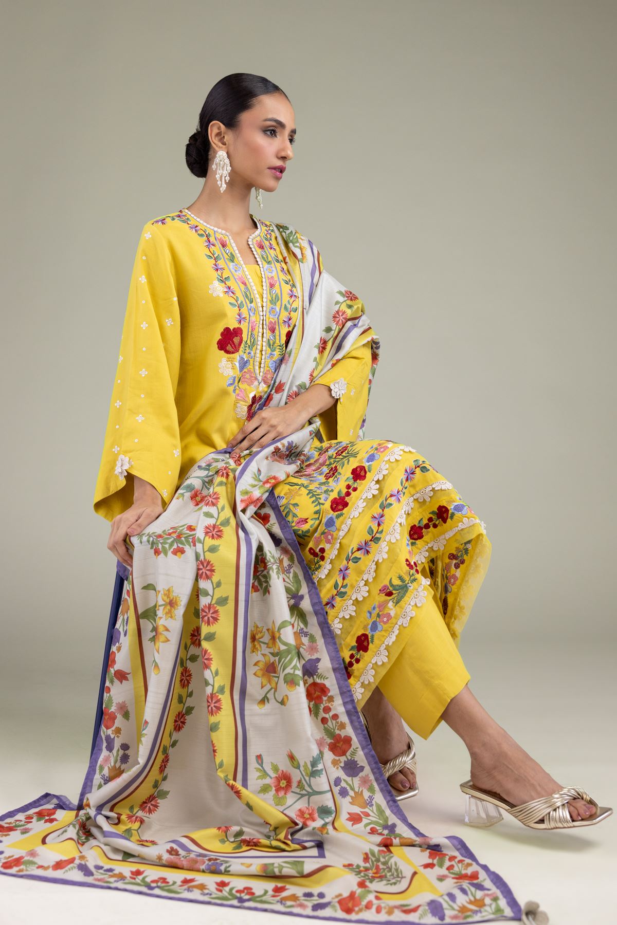 Embroidered Raw Silk Floral Silk Kurta - 1-26-206-A-H1-VG