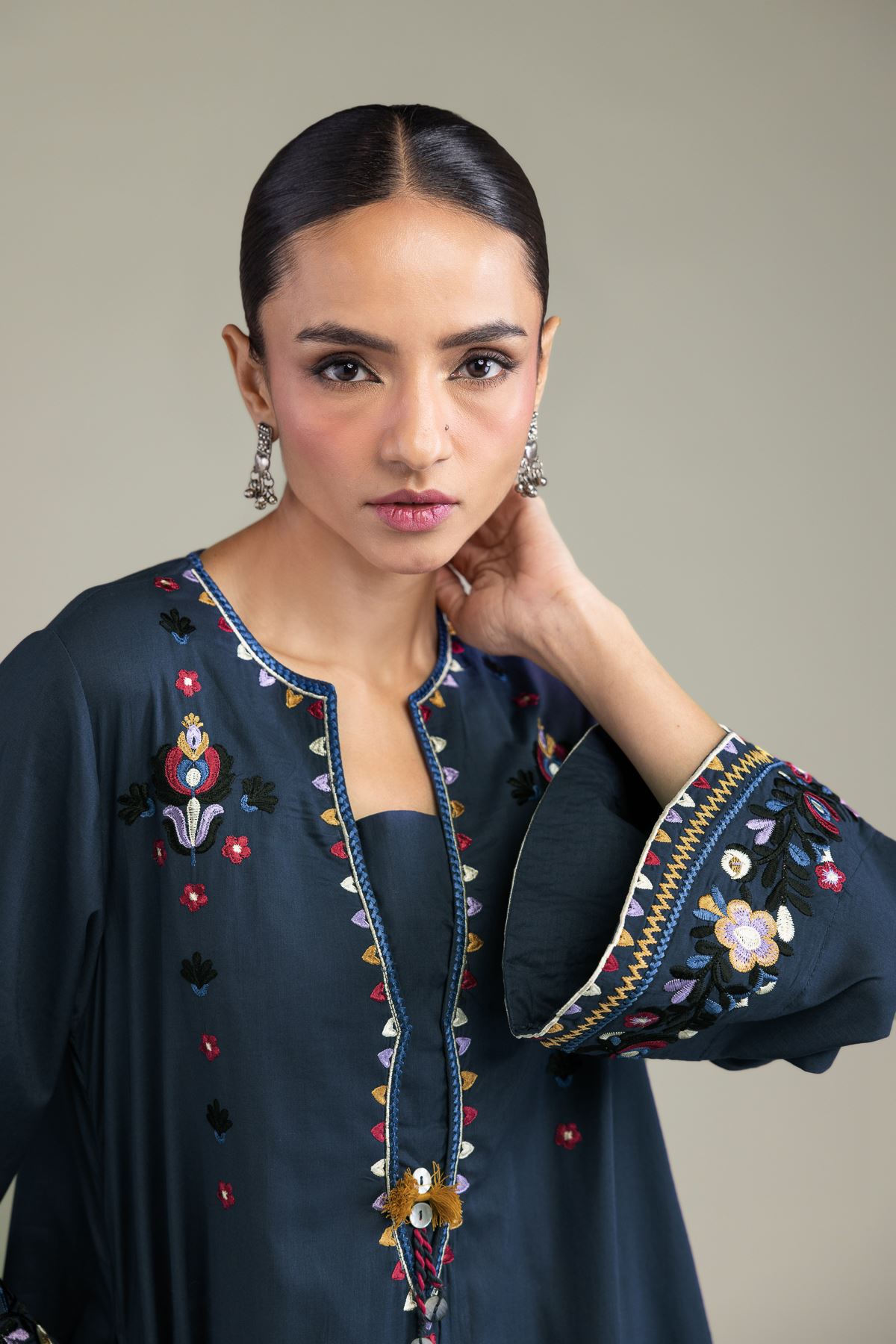 Embroidered Cambric Navy Cambric Kurta - 1-26-210-B-J1-VG