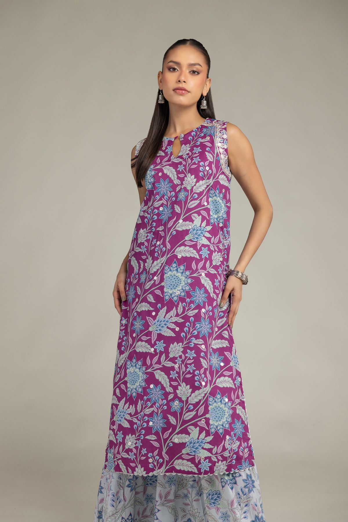 Embroidered Cotton Viscose Floral Sleeveless Kurta - 1-26-227-A-B1-VG