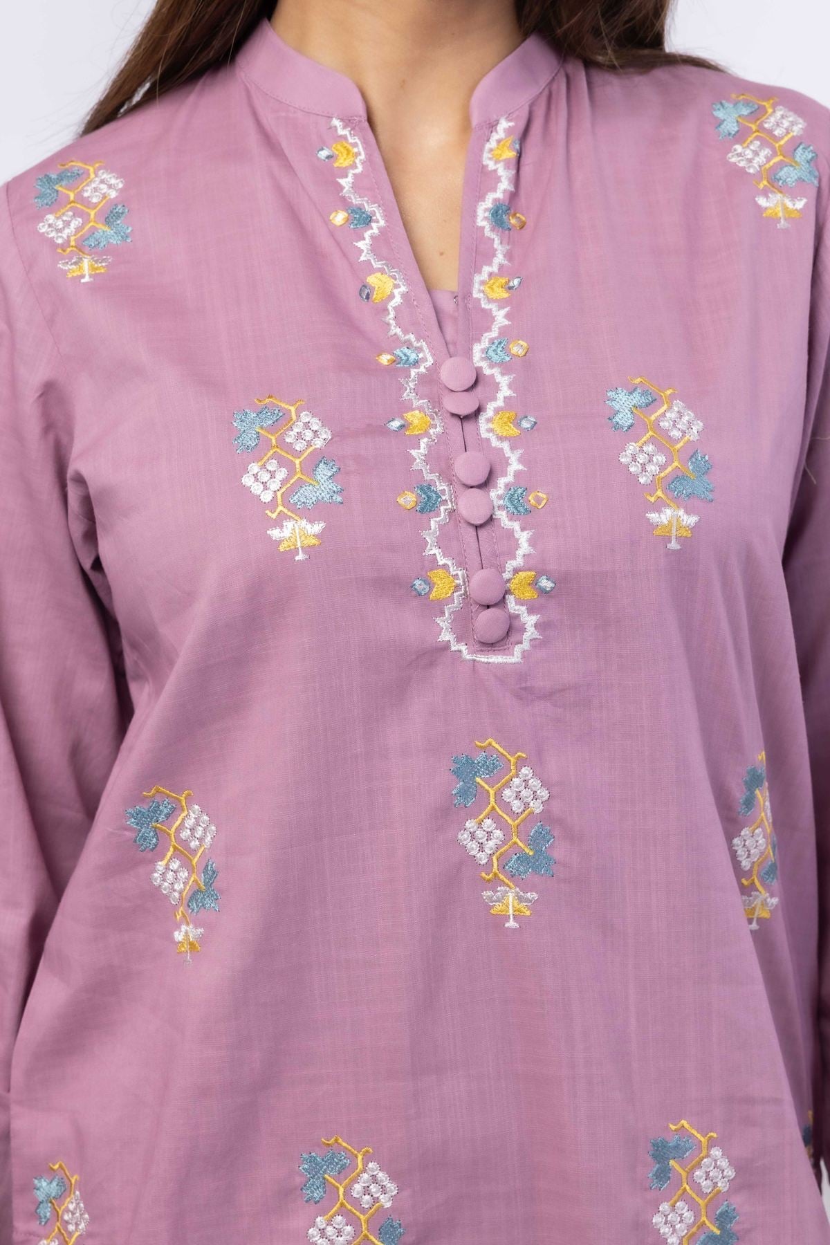 Embroidered Crosshatch Poplin Kurta - 25-09-9S3-03TA-VG