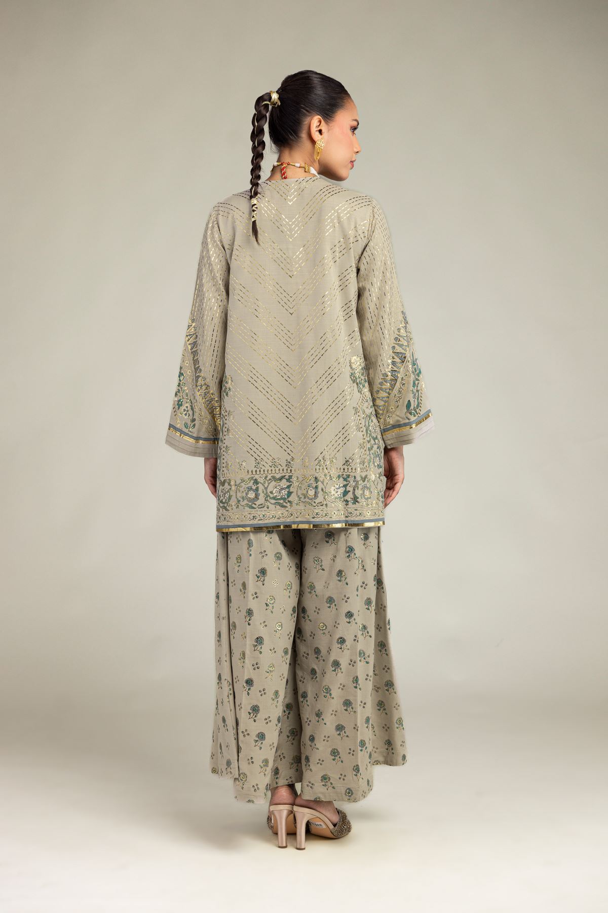 Embroidered Raw Silk Floral Co-ords Set - 1-26-203-A-H1-VG