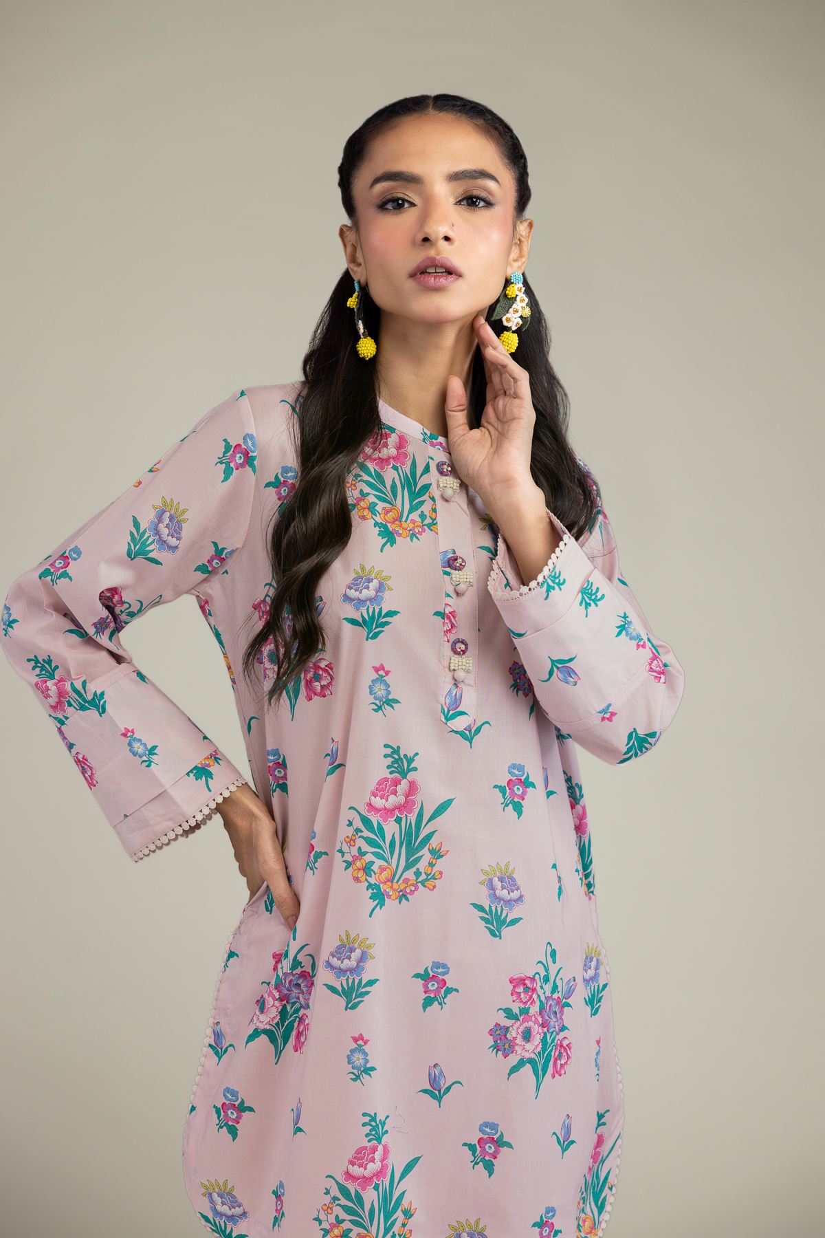 Printed Cambric Short Pink Kurta - 2-26-207-A-C1-VG
