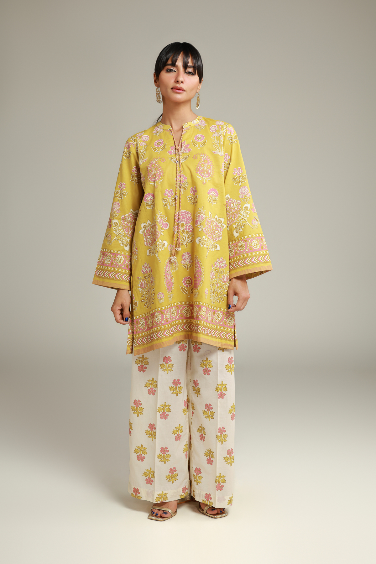 Printed Cambric Cambric Drawstring Kurta - 5-26-104-F-E-VG