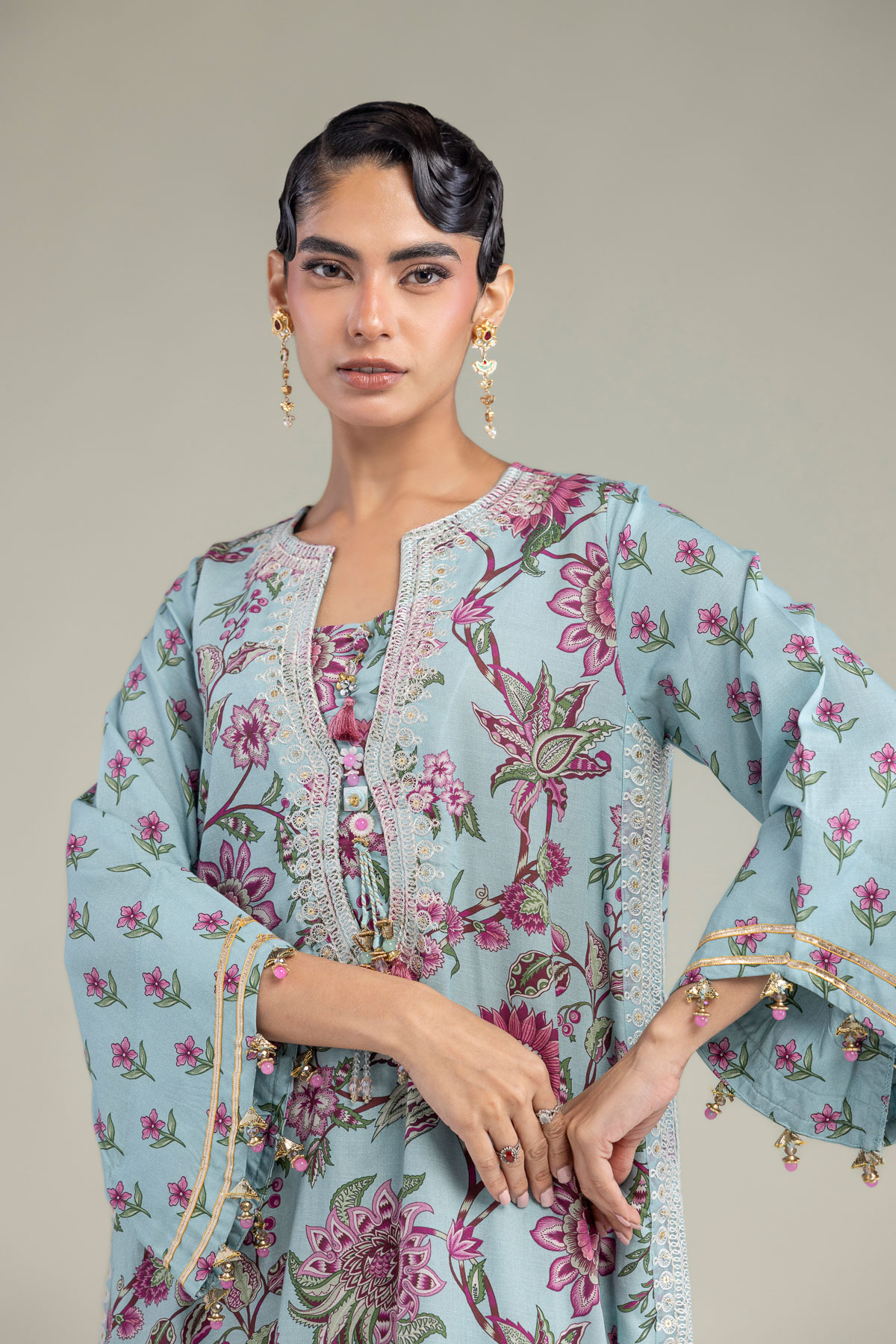 Embroidered Raw Silk Blue Silk Kurta - B1-2-26-106-A-C-VG