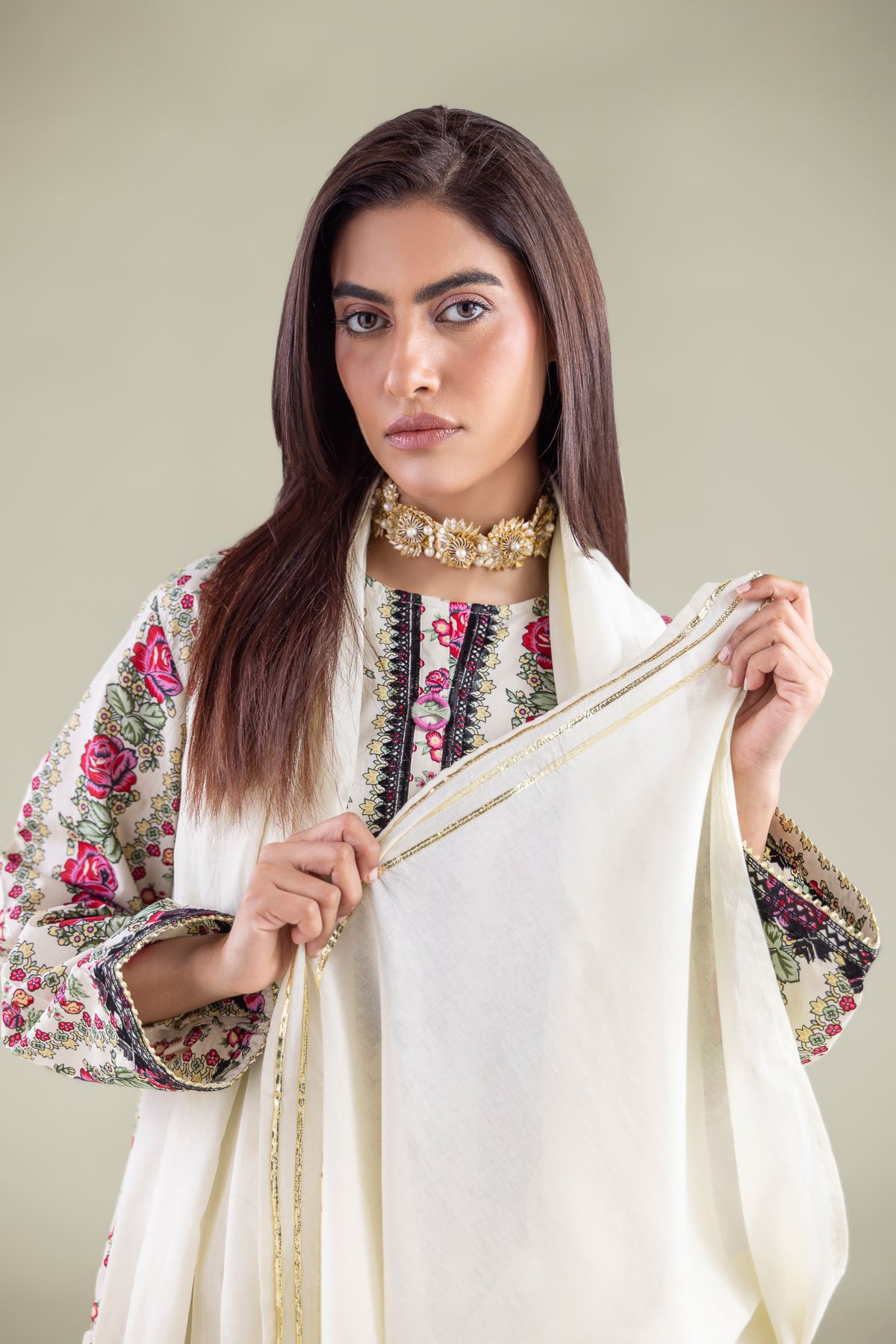 Embroidered Lawn Dupatta - 1-26-122-A-G-VG