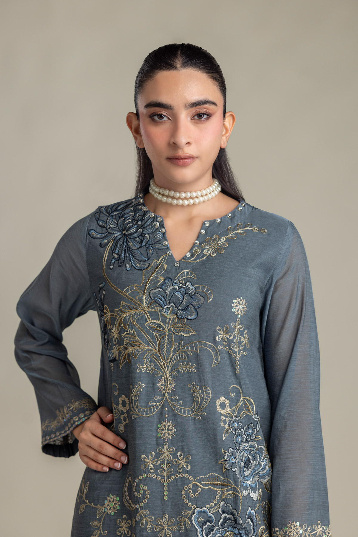 Embroidered Paper Silk Silk Floral Kurta - 2-26-418-A-A1-VG