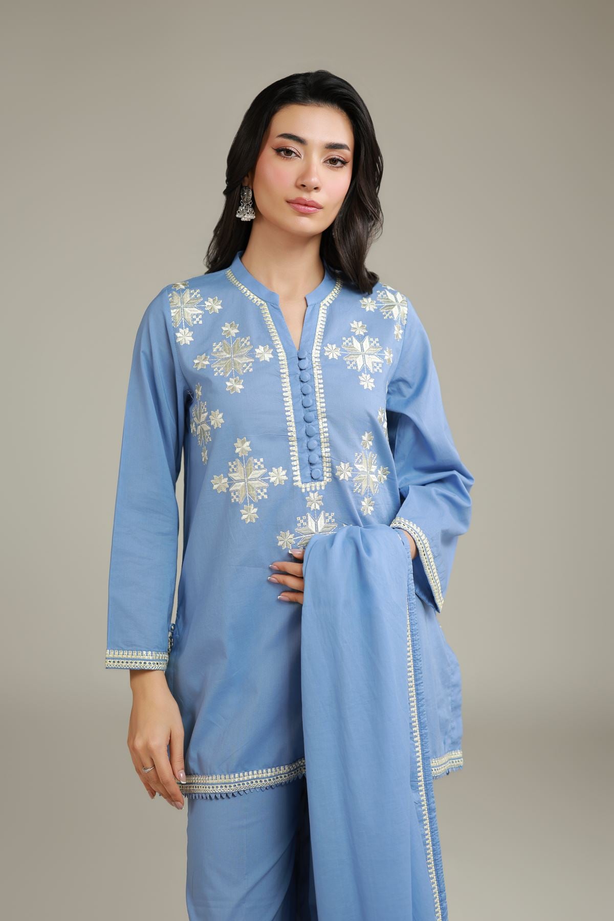 Embroidered Cambric Floral Blue Kurta - 1-26-120-A-A-VG