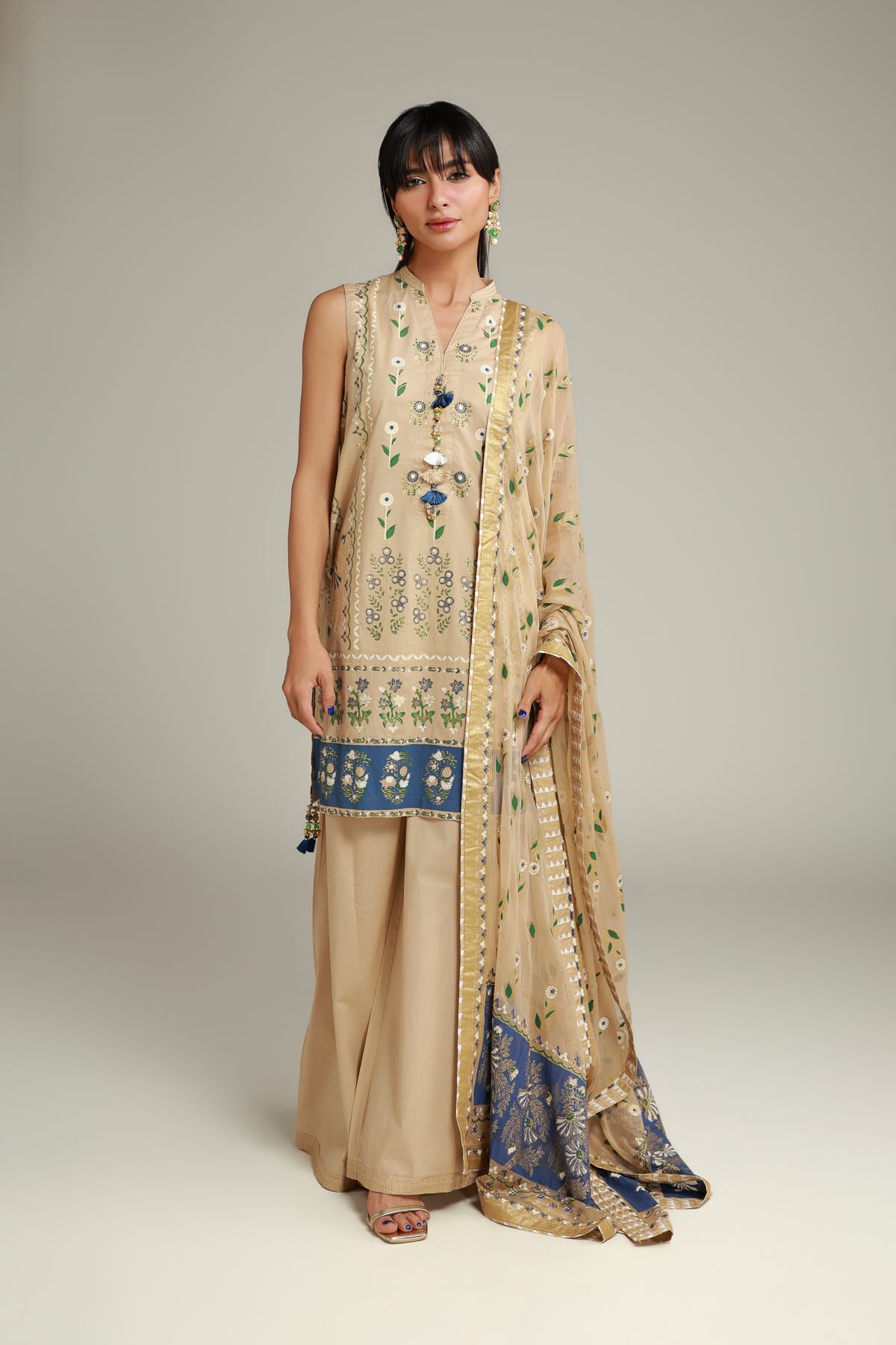 Printed Cambric Sleeveless Co-ords Set - 26-02-1E13-02TA-VG
