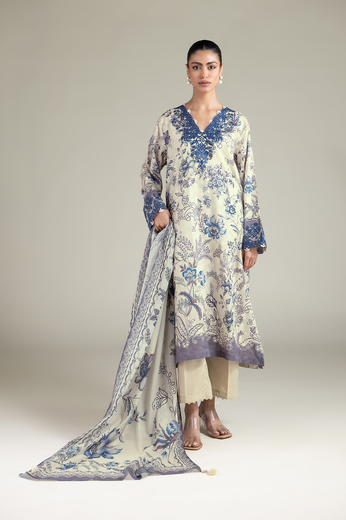 Embroidered Broshia Fabrics 3 Piece - T-A33-26-207FD1-VG