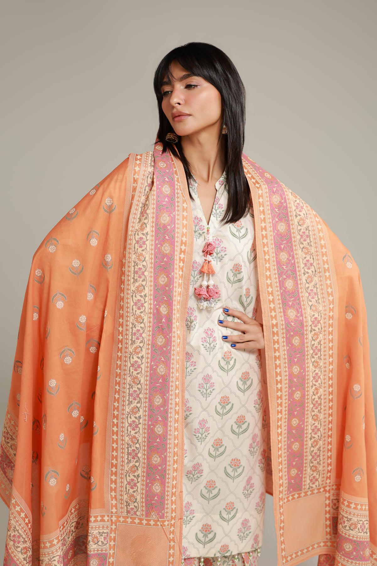 Printed Lawn Floral Lawn Dupatta - 26-02-1E13-07TA-VG