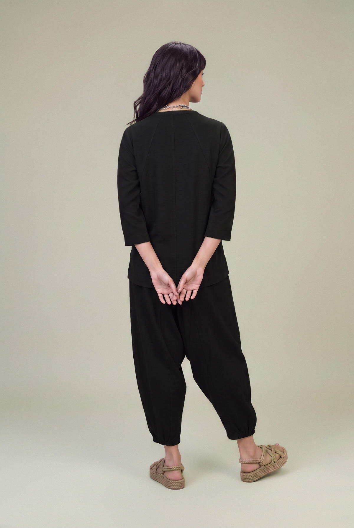 Dyed Textured Georgette Solid Black Tunic - 1-26-229-B-F1-VG