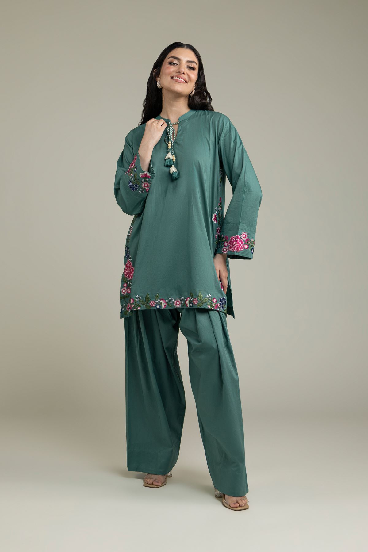 Embroidered Cambric Teal Solid Shalwar - 1-26-231-A-C1-VG
