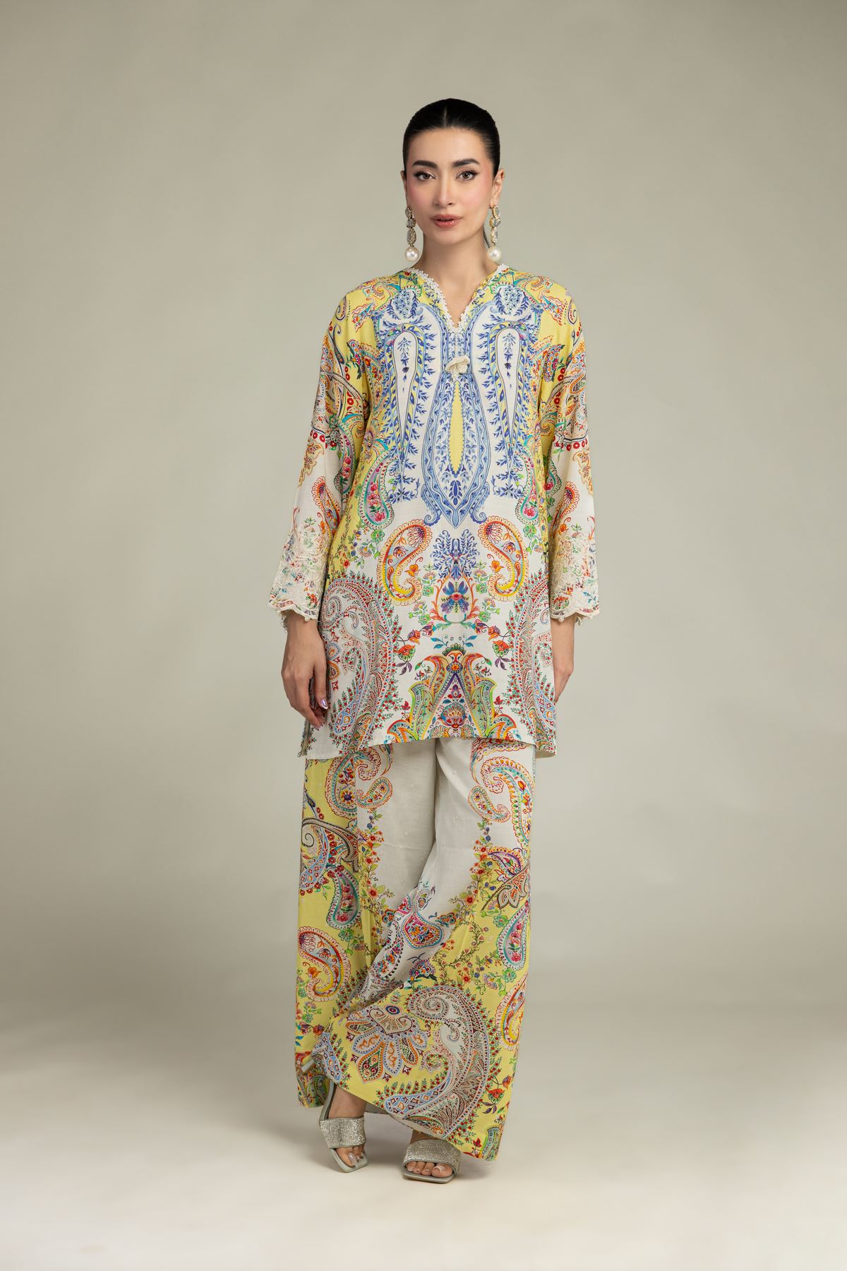 Embroidered Raw Silk Silk Paisley Pants - 2-26-212-A-I1-VG